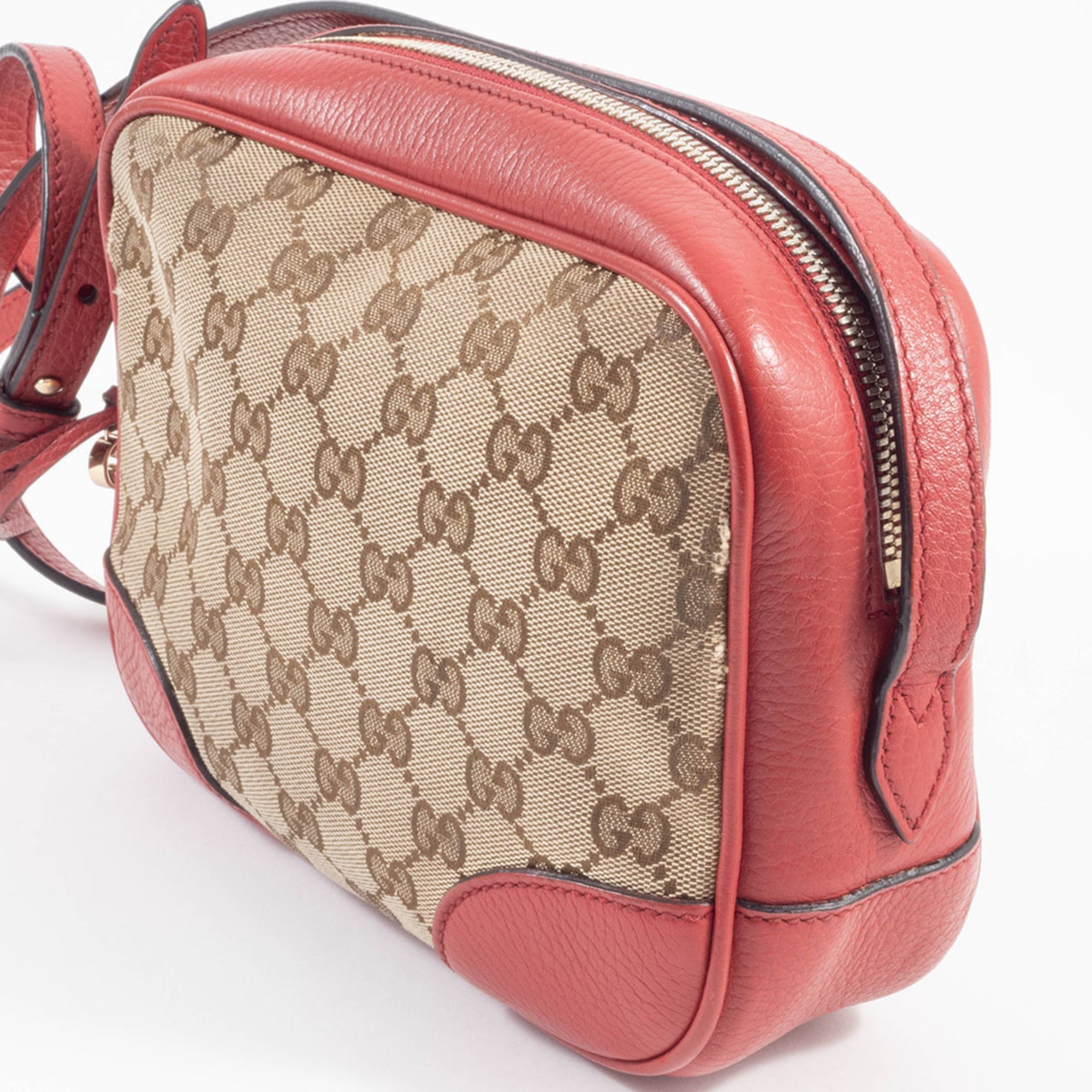 Gucci Beige Red Color Gg Canvas Leather Shoulder Bag (Pre-Owned)