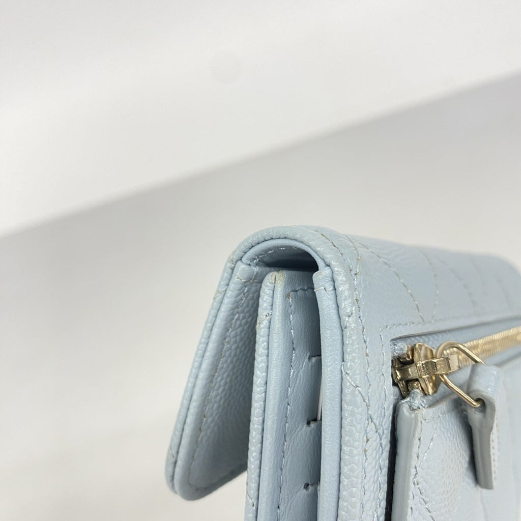 Chanel Light Blue Grained Calfskin Wallet (Tri-Fold)