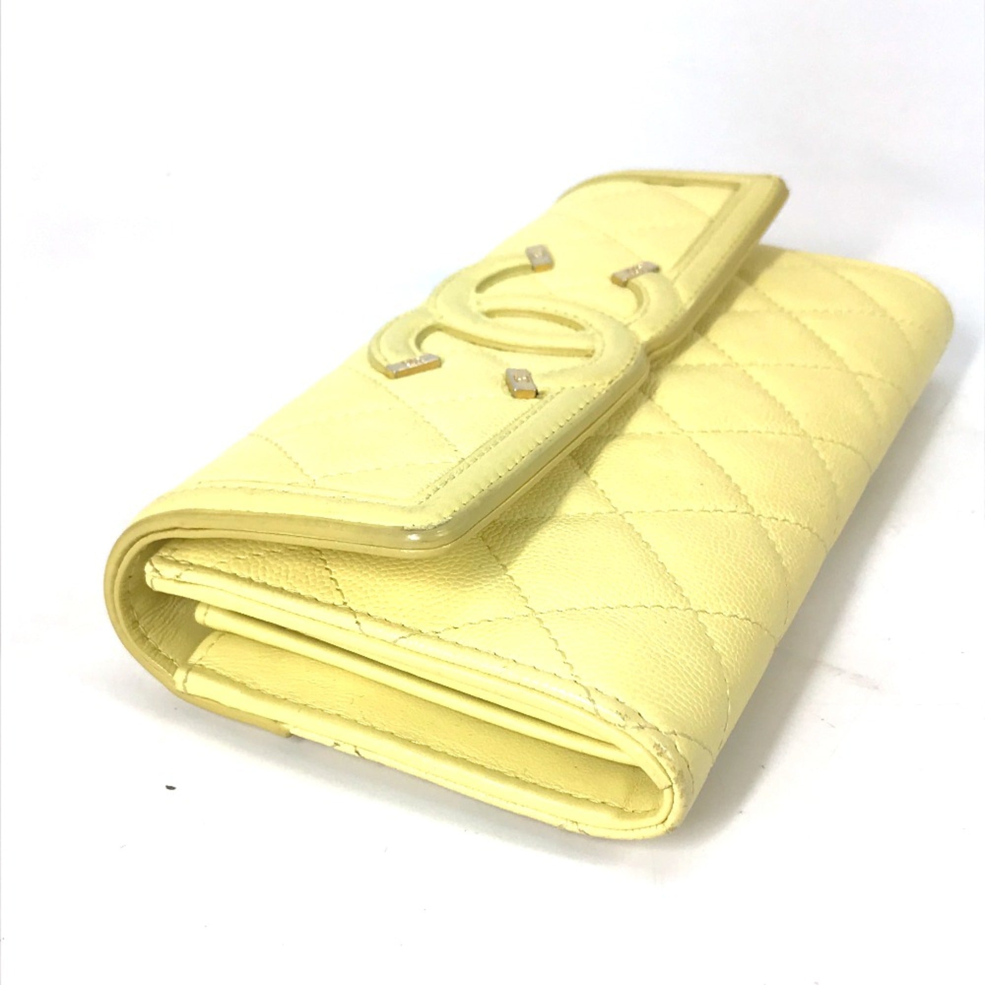 Chanel Yellow Leather Long Wallet (Bi-Fold)
