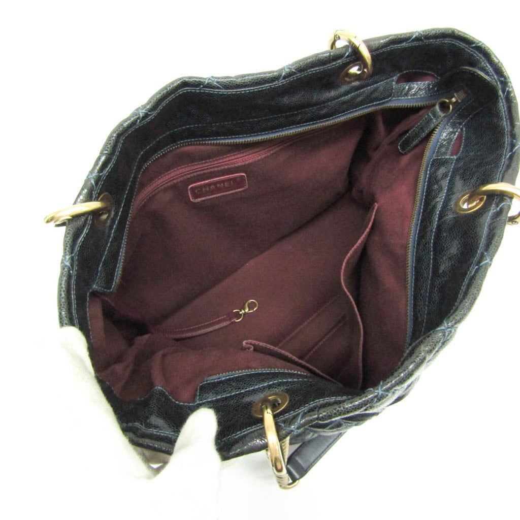 Chanel Matelasse Black Navy Grained Calfskin Tote Bag