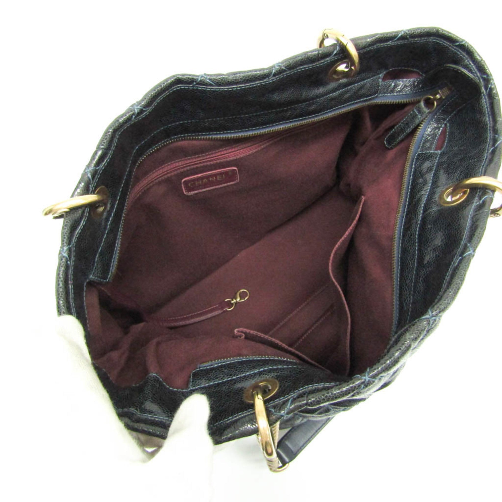 Chanel Matelasse Black Navy Grained Calfskin Tote Bag