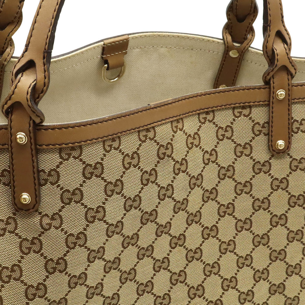 Gucci Beige Khaki Light Brown Gg Canvas Leather Shoulder Bag Tote Bag (Pre-Owned)