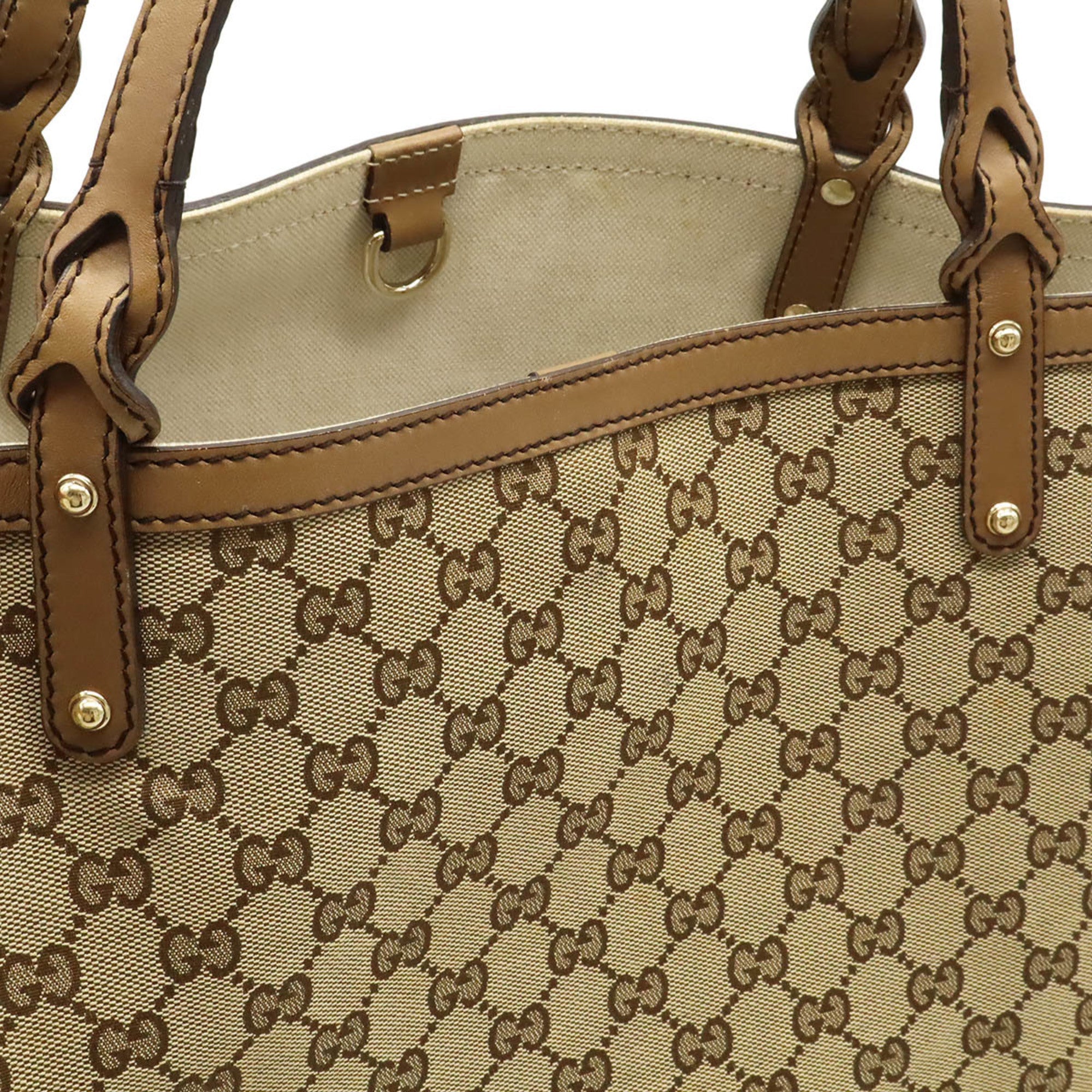 Gucci Beige Khaki Light Brown Gg Canvas Leather Shoulder Bag Tote Bag (Pre-Owned)