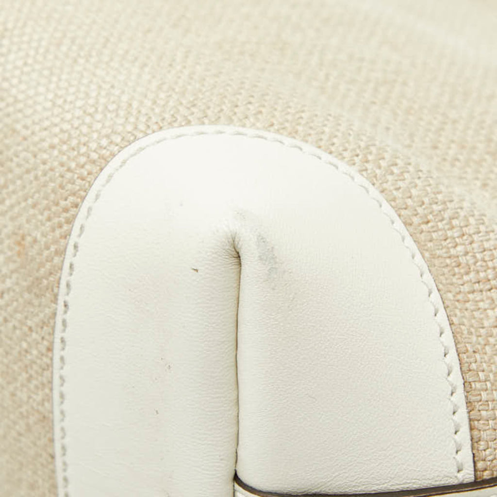 Gucci Beige White Canvas Leather Shoulder Bag Tote Bag (Pre-Owned)