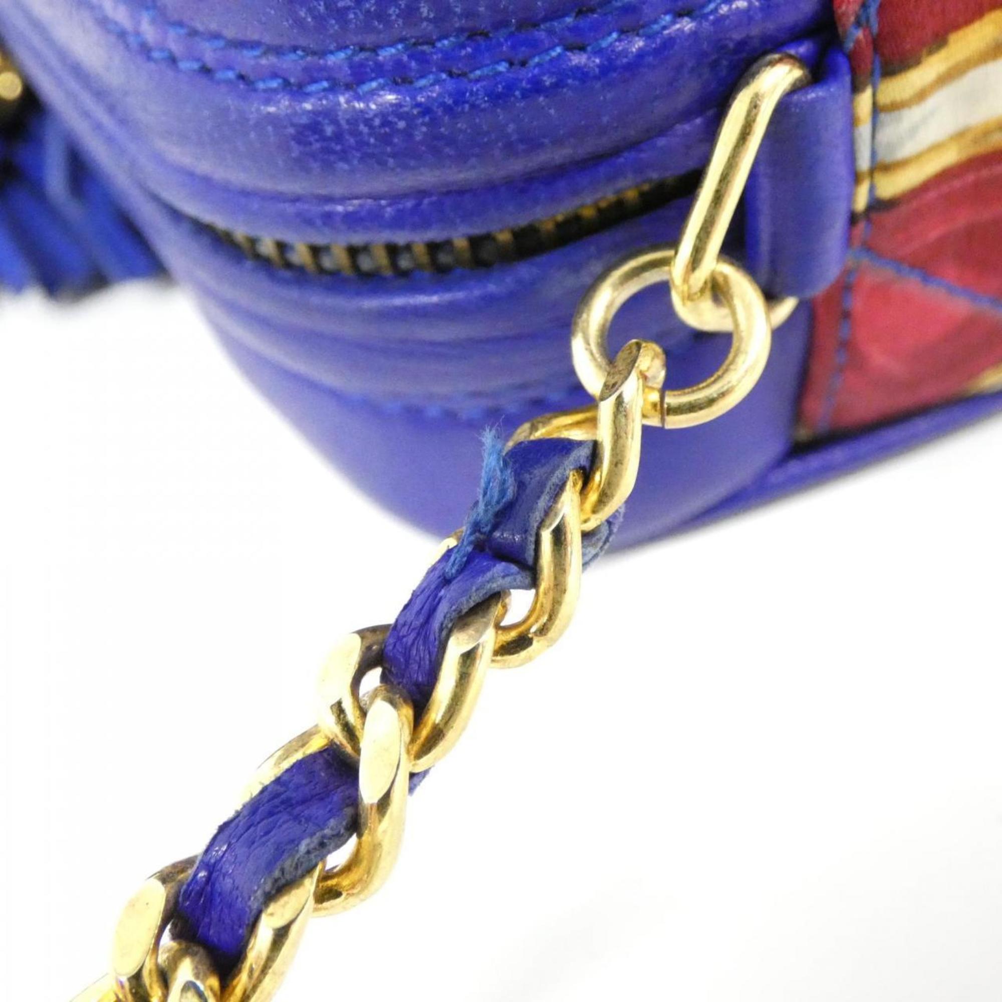 Chanel Blue Multi-Color Satin Leather Shoulder Bag