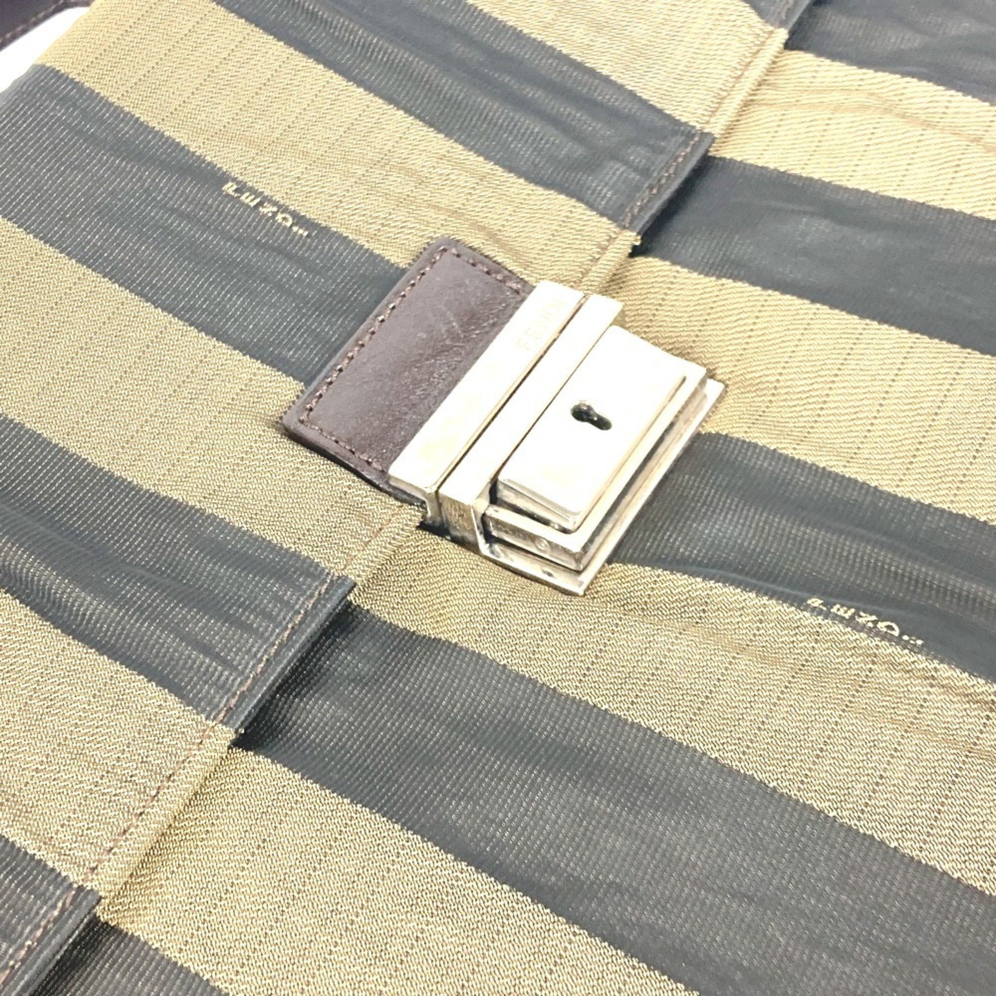Fendi Black Brown Nylon Leather Briefcase Handbag Tote Bag