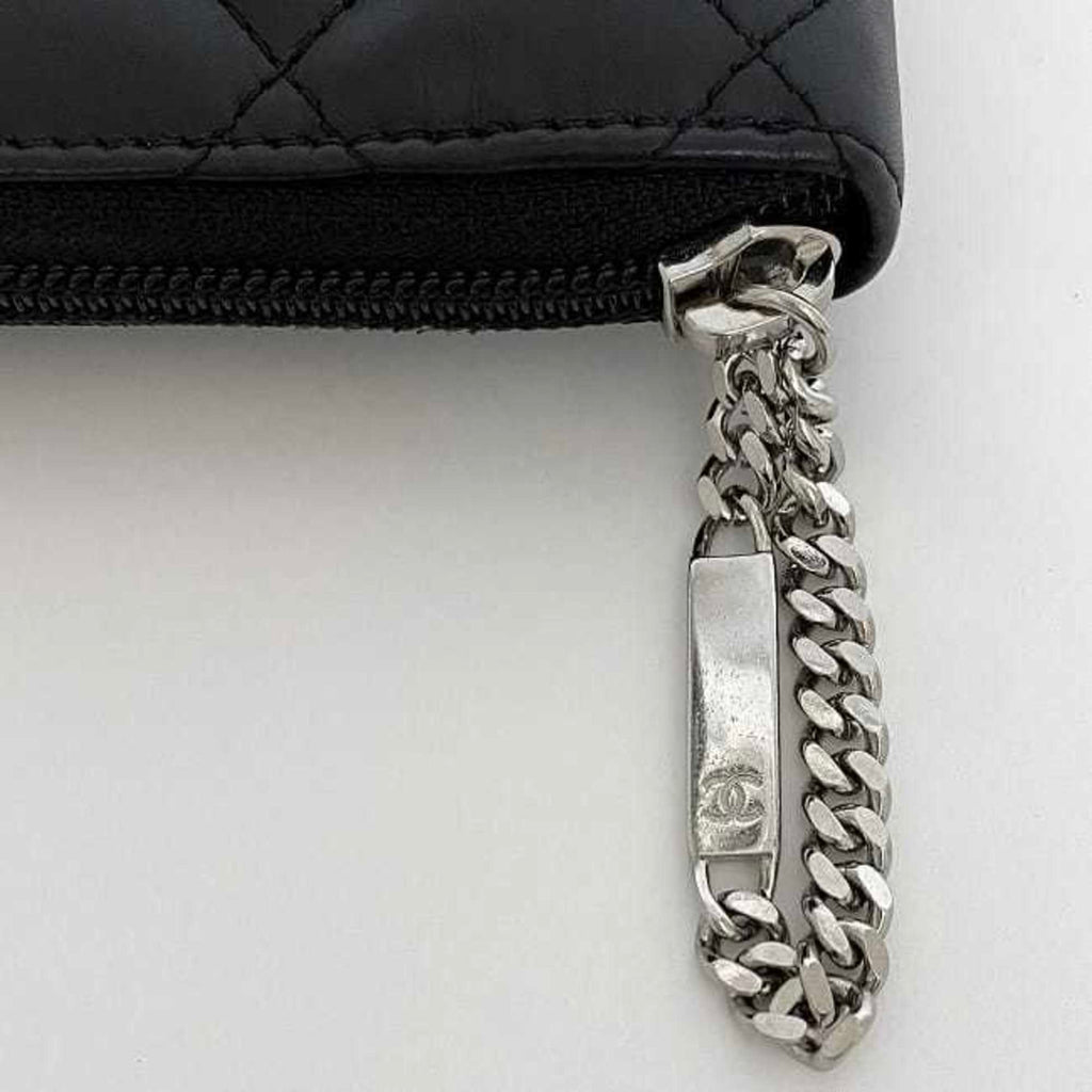 Chanel Black White Leather Long Wallet (Bi-Fold)