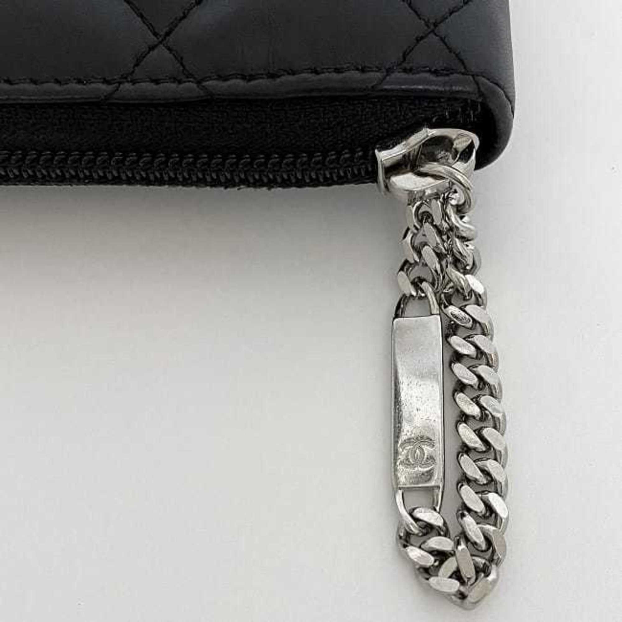 Chanel Black White Leather Long Wallet (Bi-Fold)