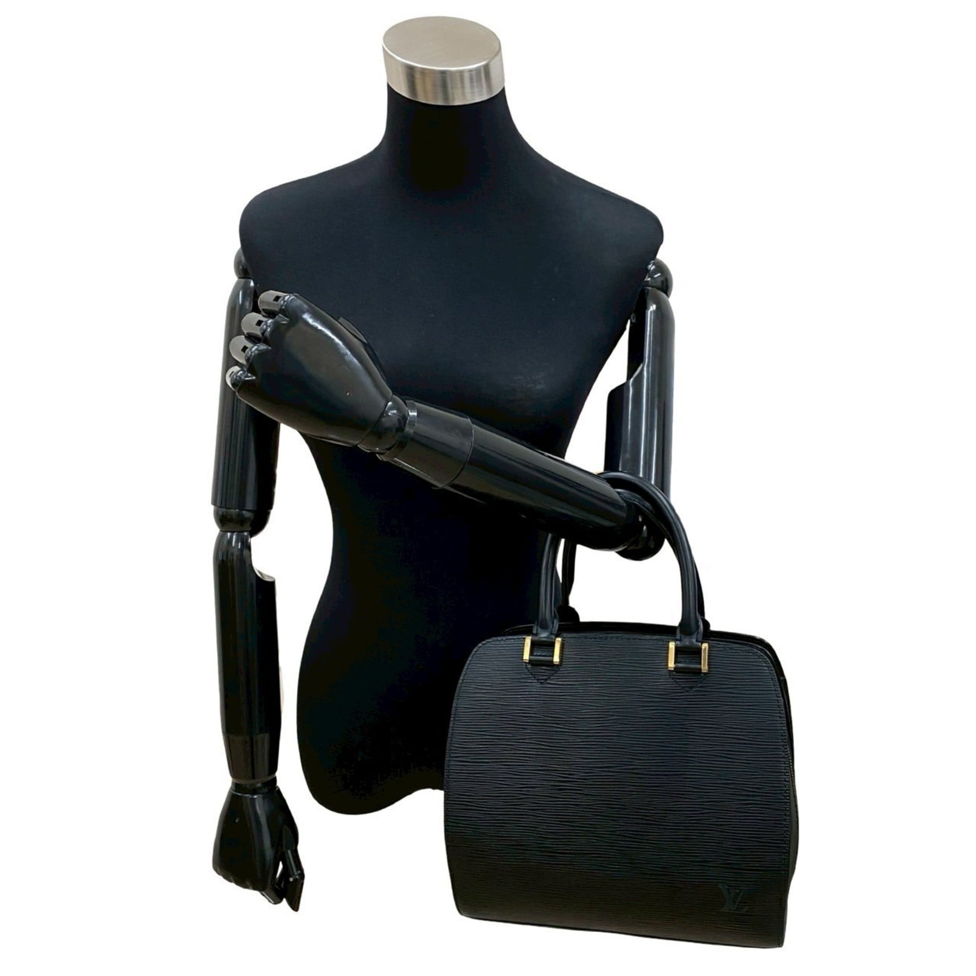 Louis Vuitton Black Leather Handbag Tote Bag