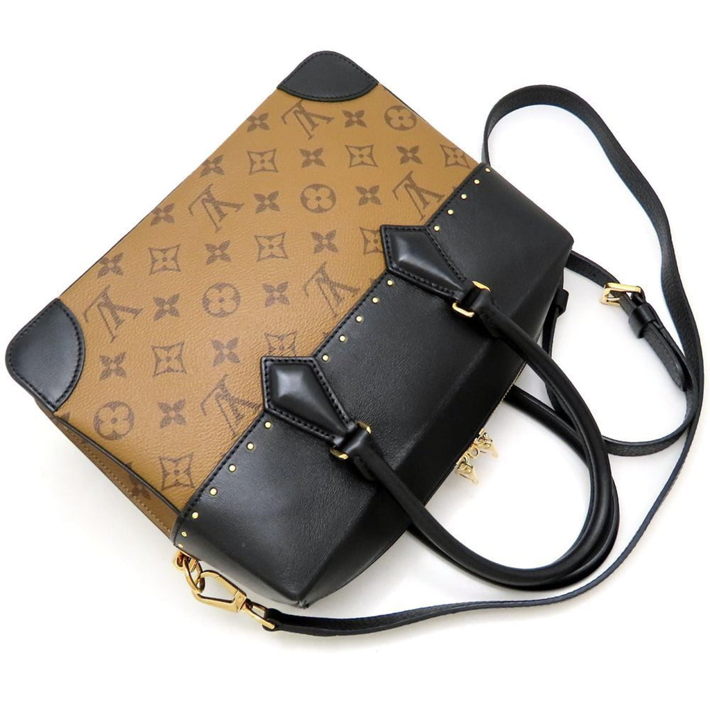 Louis Vuitton Black Brown Canvas Leather Handbag