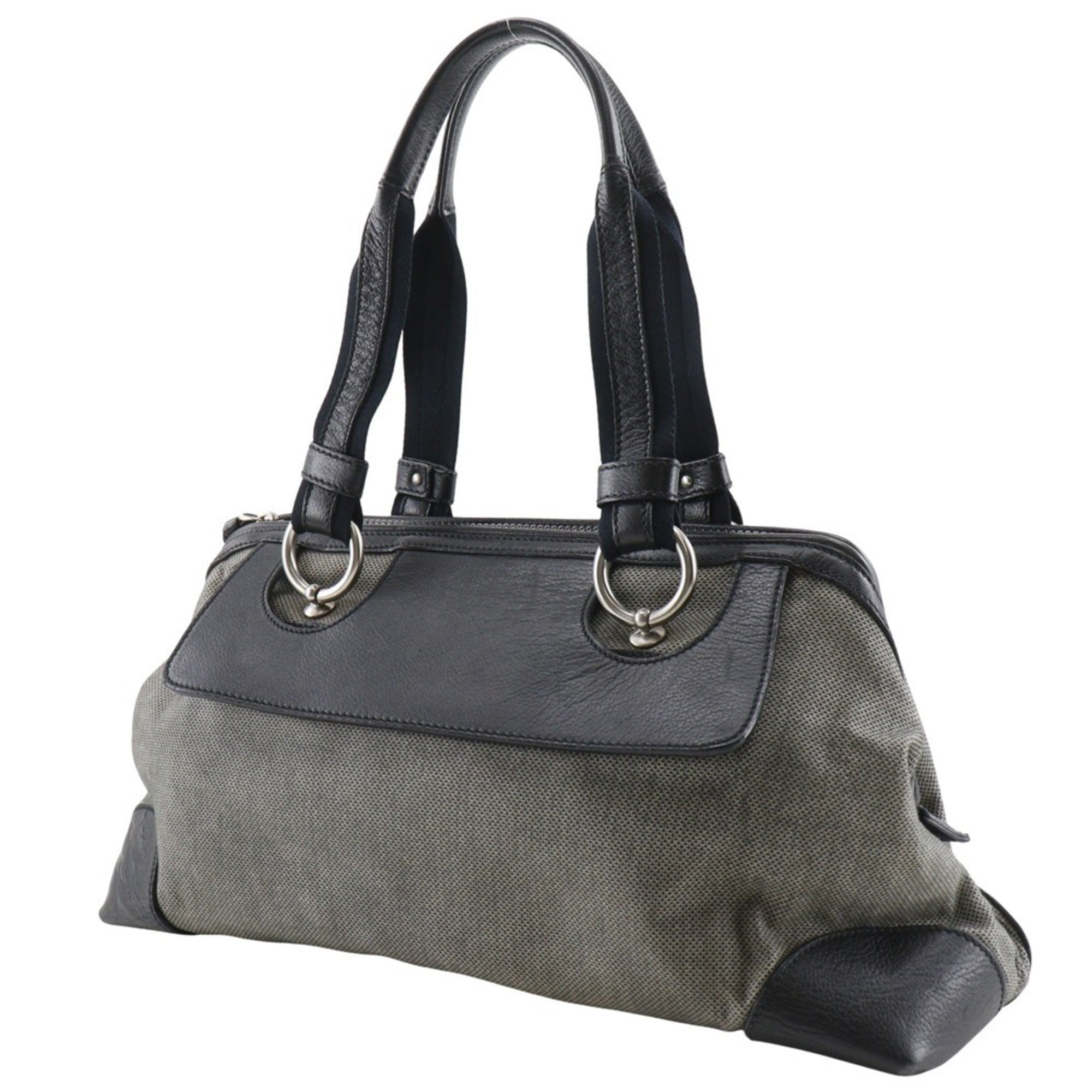 Bottega Veneta Black Gray Canvas Leather Tote Bag