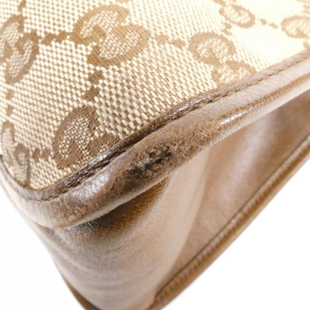 Gucci Beige Brown Gg Canvas Leather Handbag (Pre-Owned)
