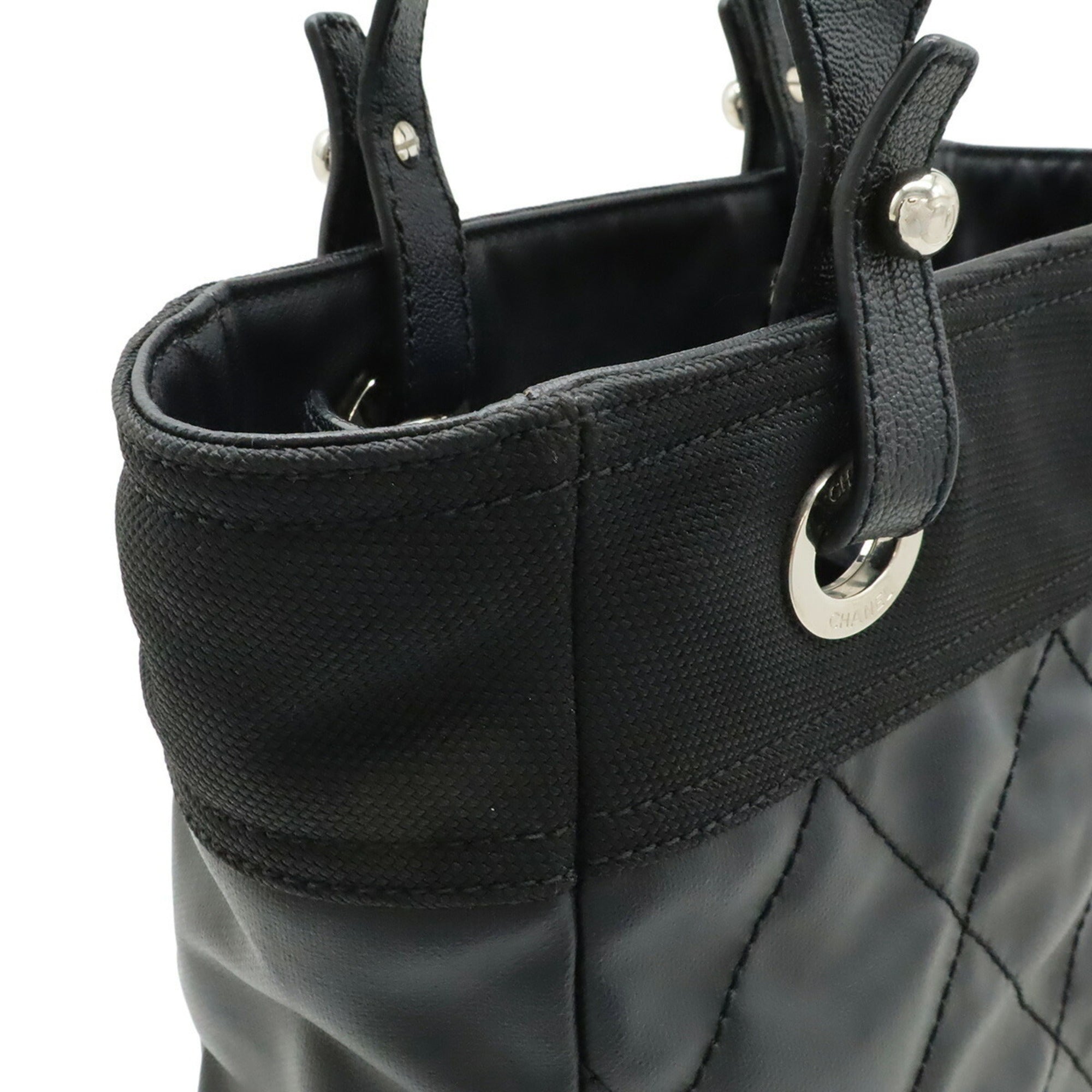 Chanel Black Coated Canvas Leather Shoulder Bag Tote Bag