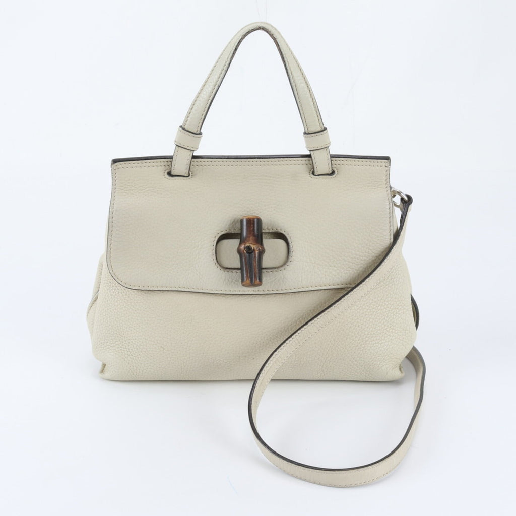 Gucci Bamboo White Leather Handbag Shoulder Bag (Pre-Owned)