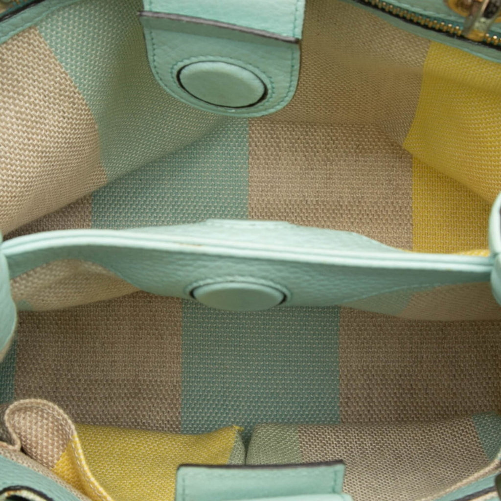 Gucci Beige Green Straw Leather Handbag Shoulder Bag (Pre-Owned)