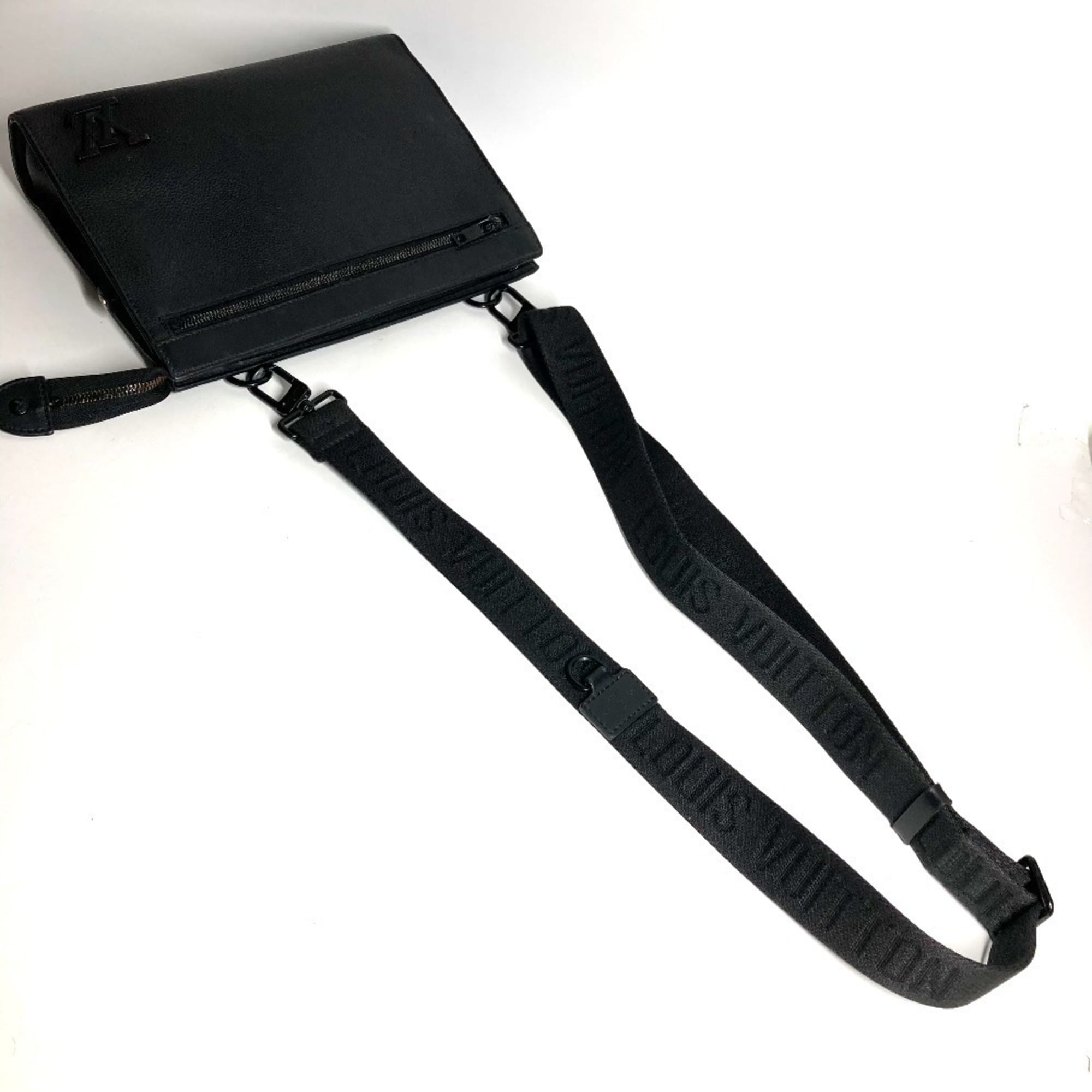 Louis Vuitton Black Leather Clutch Bag Pochette Shoulder Bag