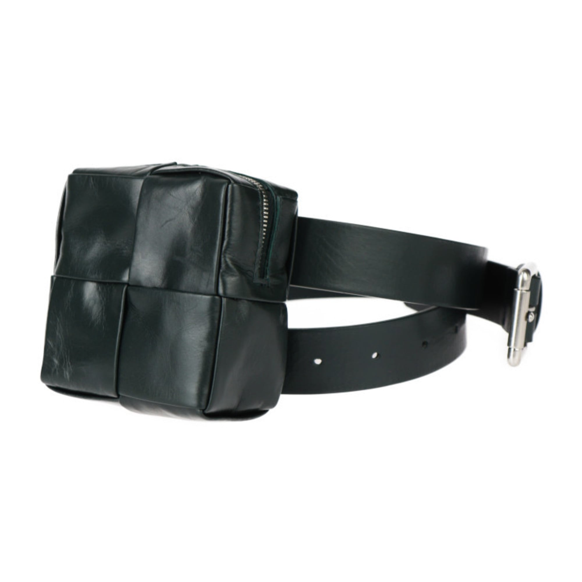 Bottega Veneta Intrecciato Dark Green Leather Fanny Pack Sling Bag