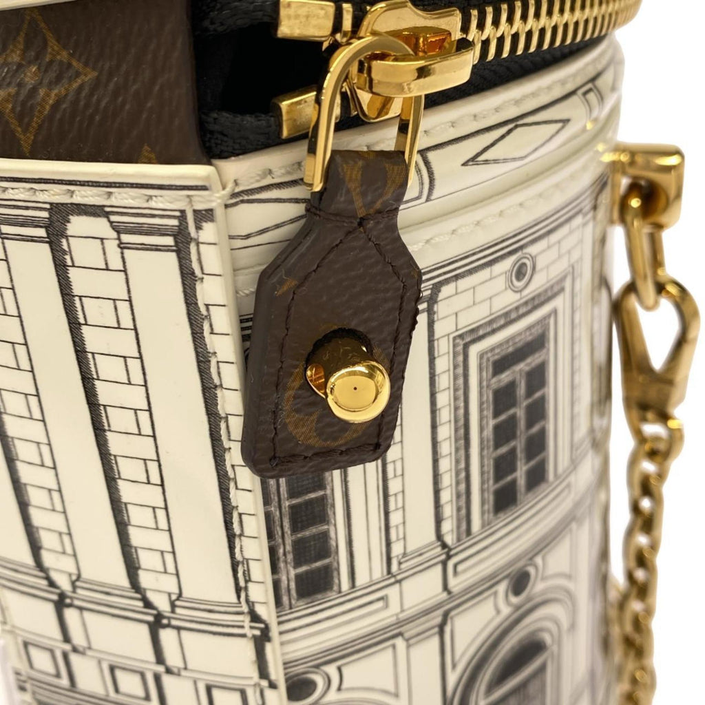 Louis Vuitton Blanc Marron Leather Coated Canvas Shoulder Bag