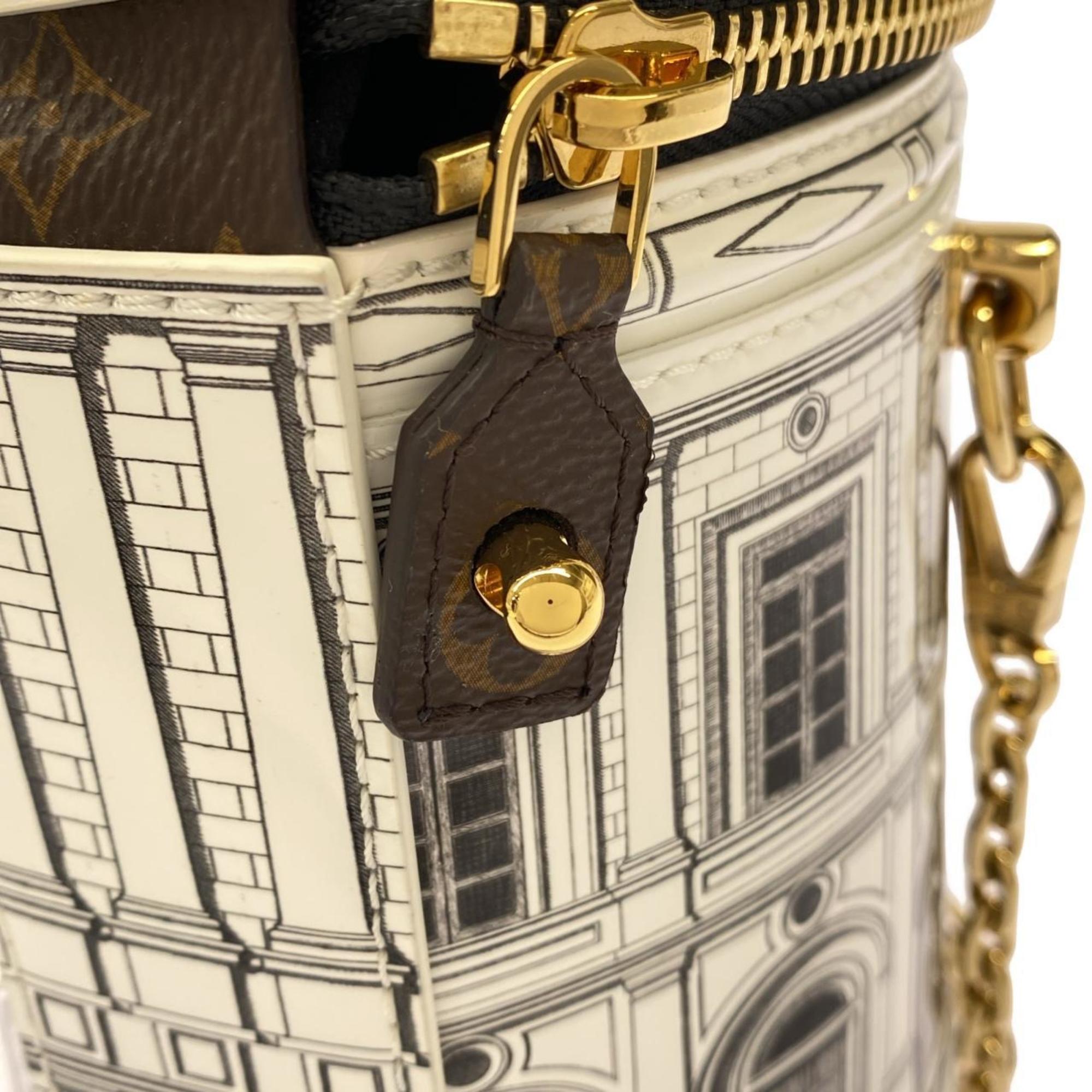 Louis Vuitton Blanc Marron Leather Coated Canvas Shoulder Bag