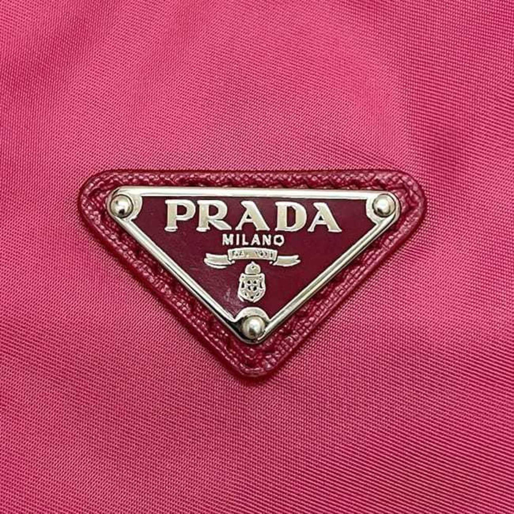 Prada Pink Nylon Saffiano Triangle Leather Tote Bag