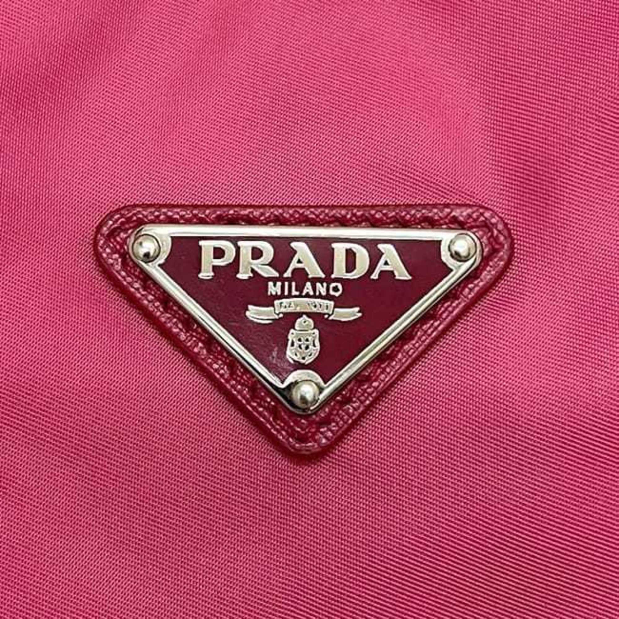 Prada Pink Nylon Saffiano Triangle Leather Tote Bag