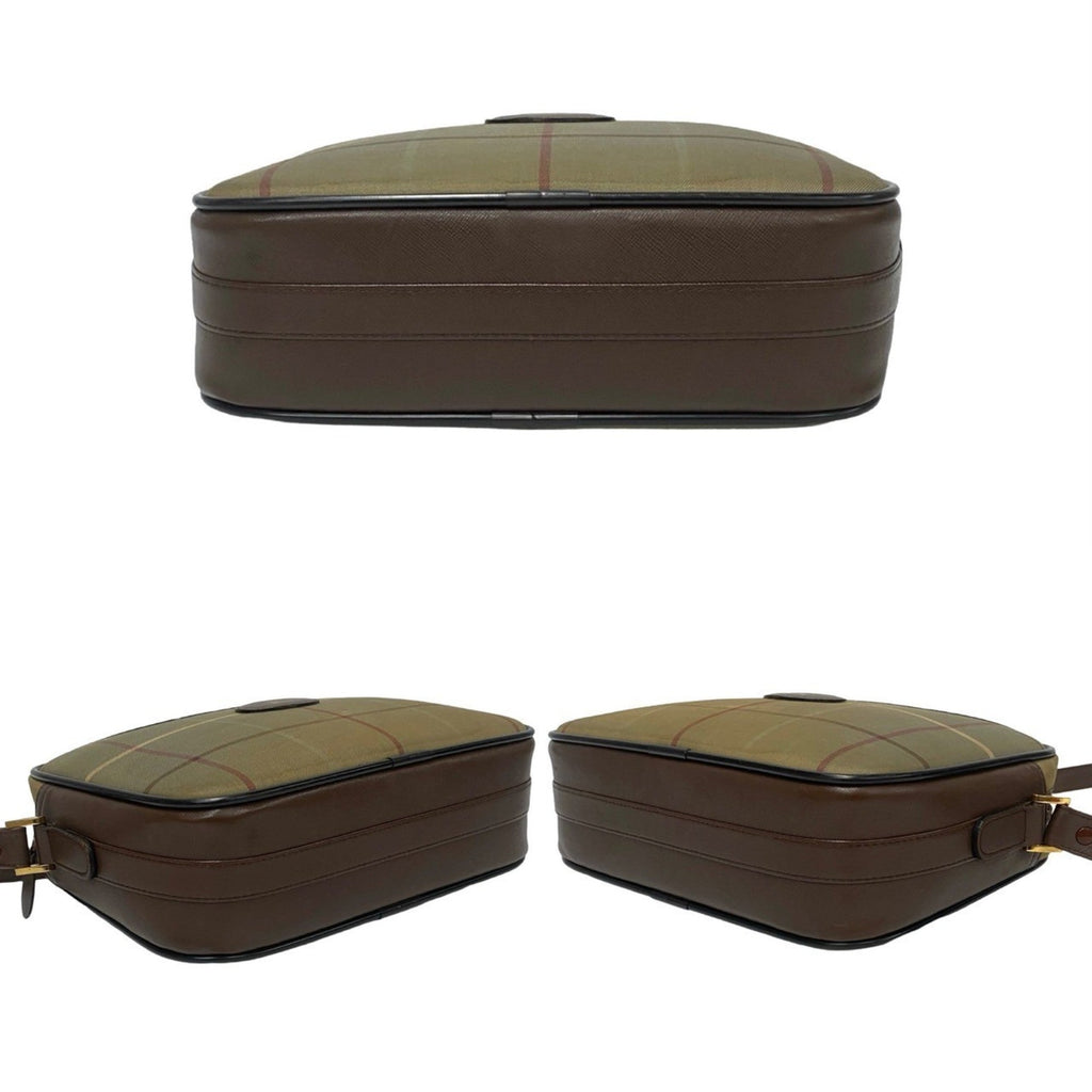 Burberry Brown Khaki Leather Canvas Pochette Shoulder Bag