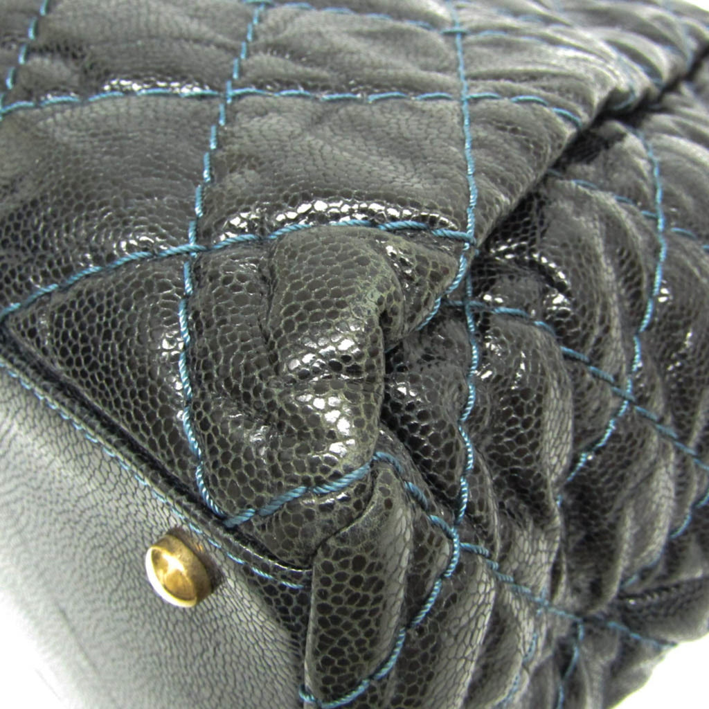 Chanel Matelasse Black Navy Grained Calfskin Tote Bag