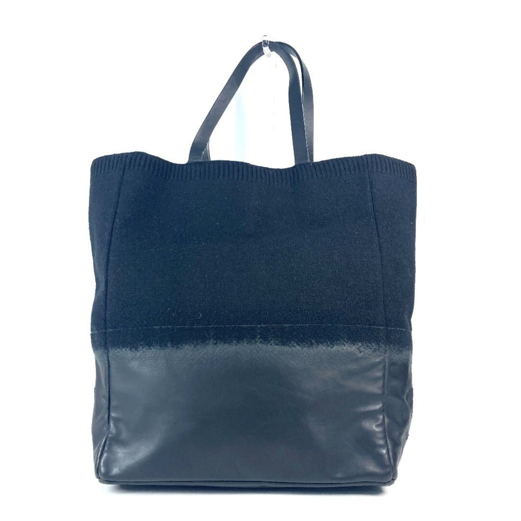 Chanel Black Knit Leather Shoulder Bag Tote Bag