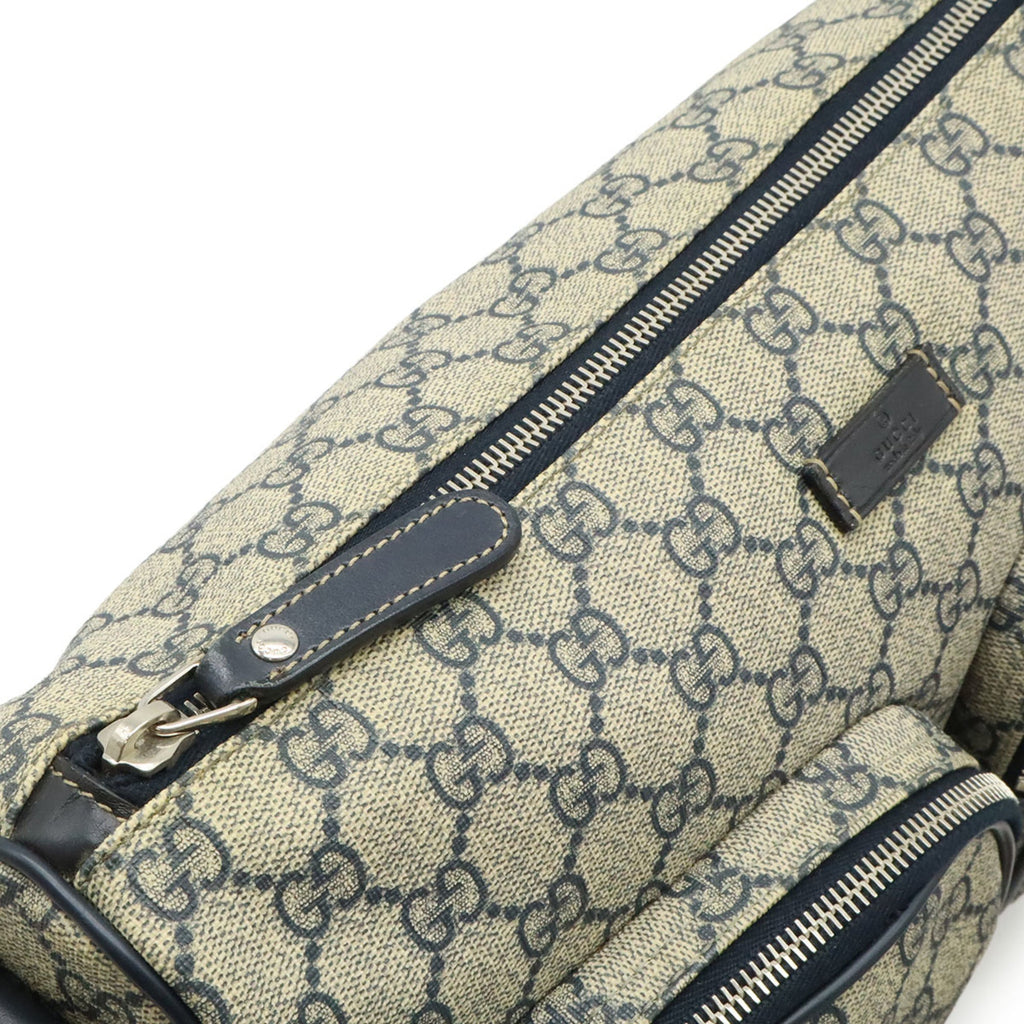 Gucci Gg Plus Beige Navy Gg Supreme Canvas Pvc Coated Canvas Leather Handbag Shoulder Bag (Pre-Owned)