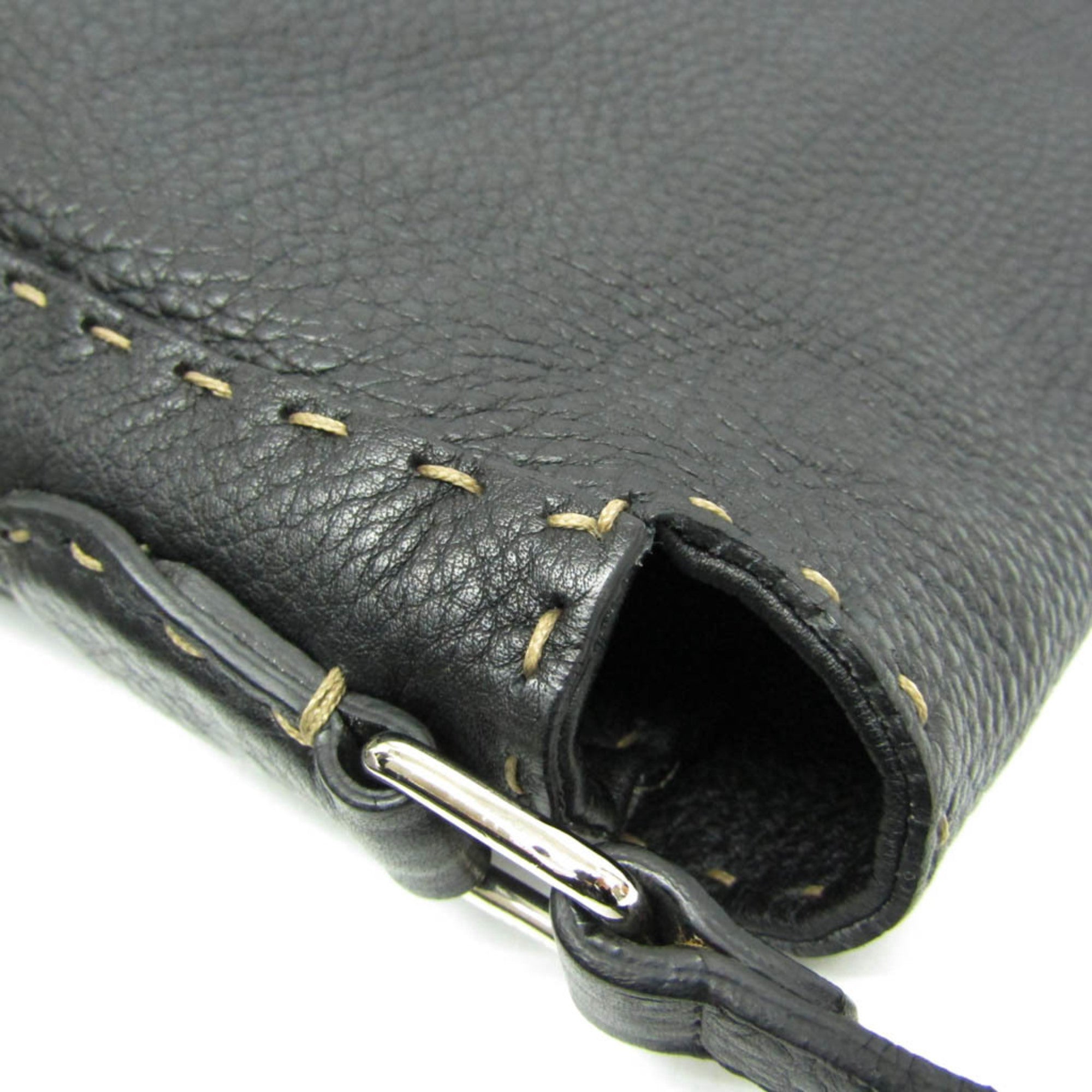 Fendi Selleria Black Leather Messenger Bag Shoulder Bag