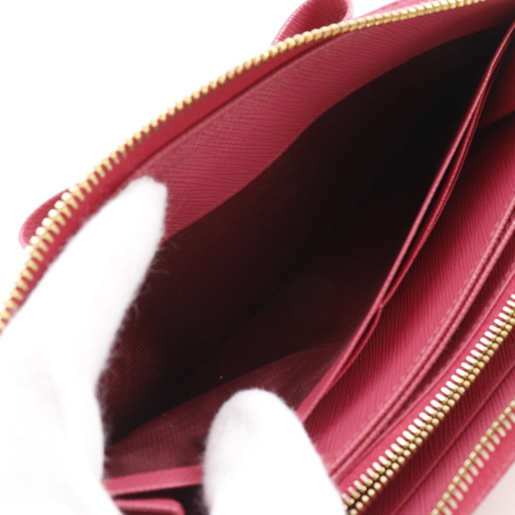 Prada Peonia Pink Saffiano Triangle Long Wallet (Bi-Fold)