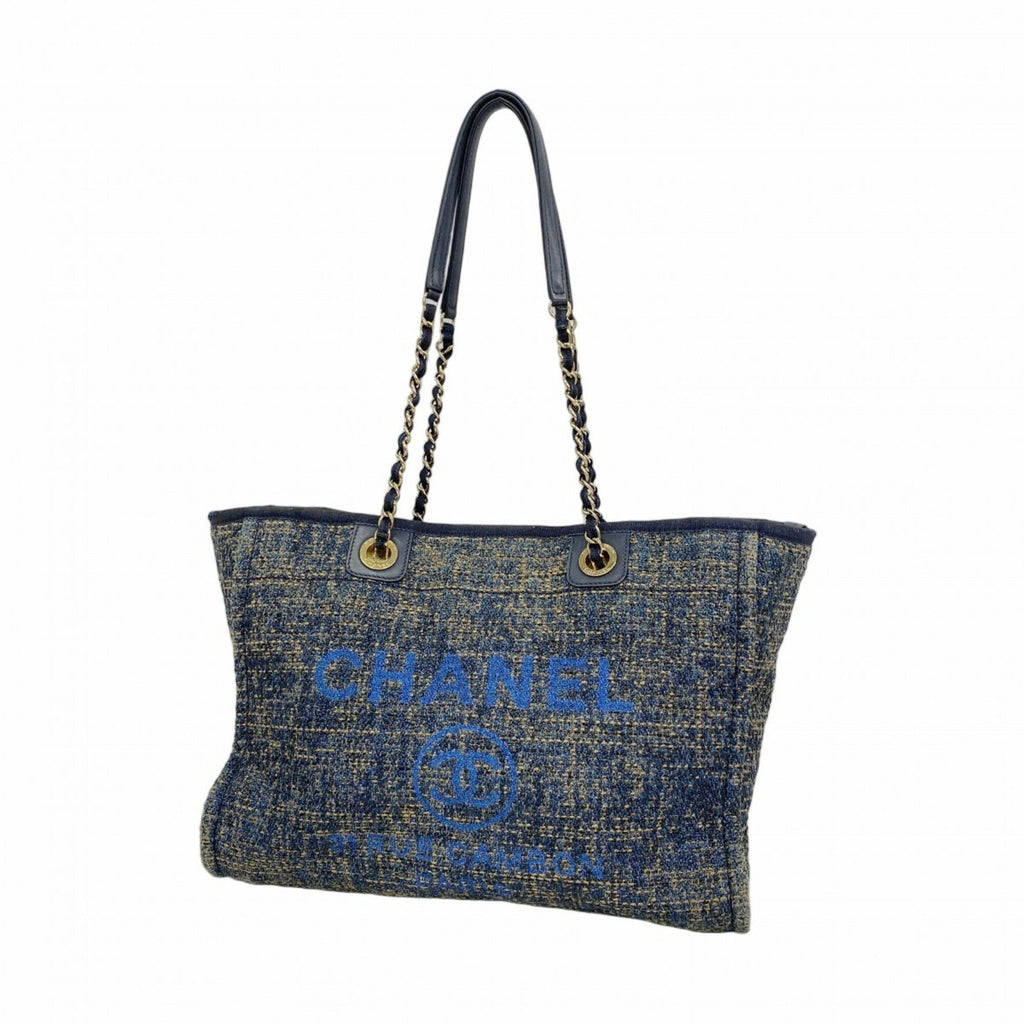 Chanel Beige Navy Tweed Tote Bag