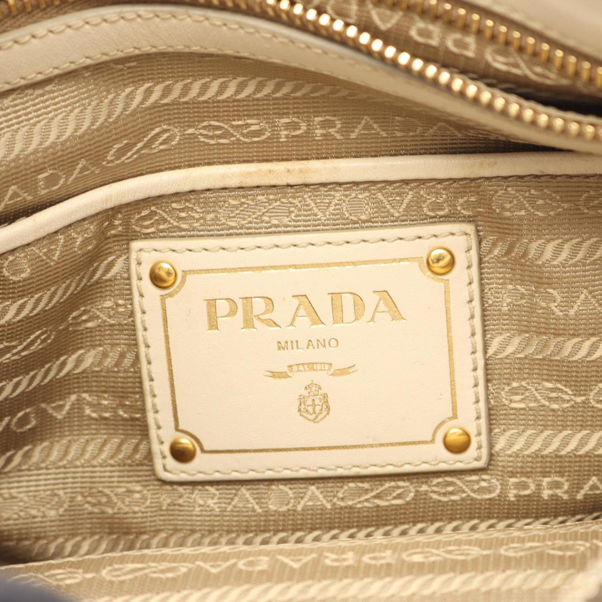 Prada Brown Ivory Canvas Leather Shoulder Bag