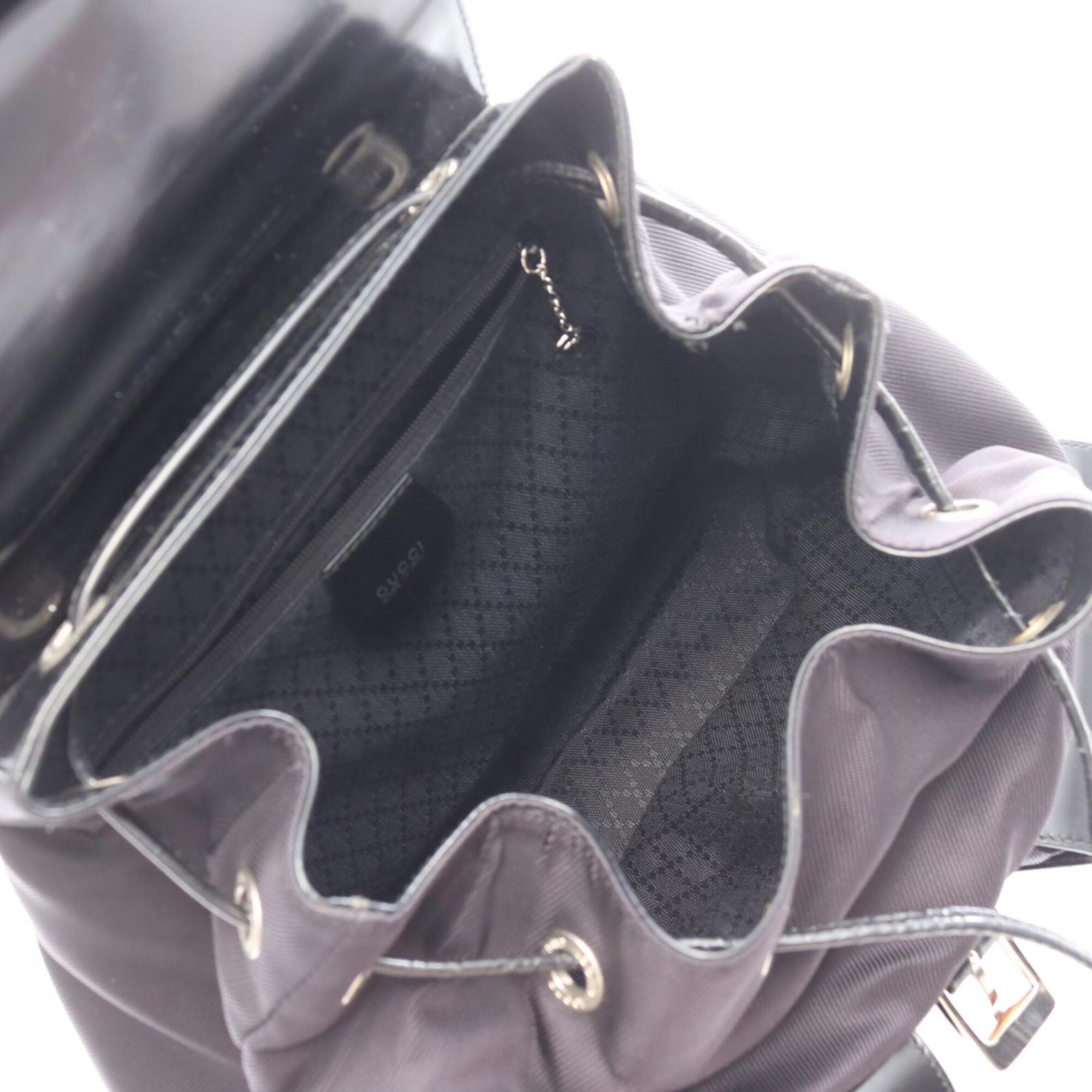 Gucci Black Nylon Leather Backpack Handbag (Pre-Owned)