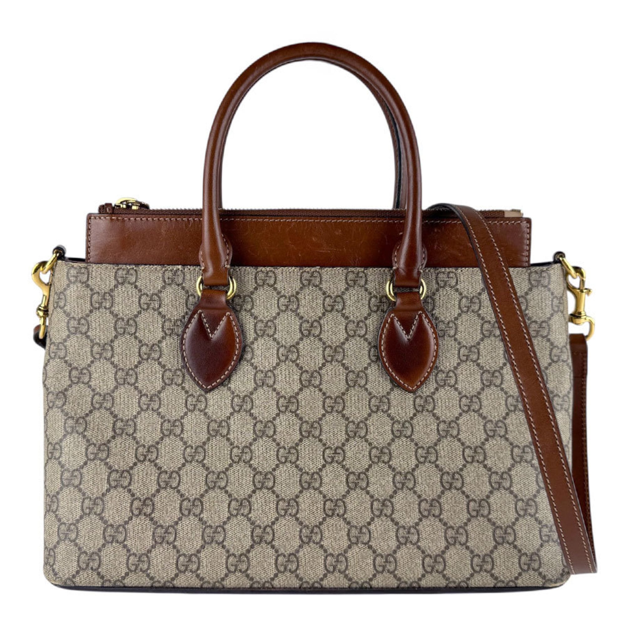 Gucci Brown Gg Supreme Handbag Shoulder Bag (Pre-Owned)