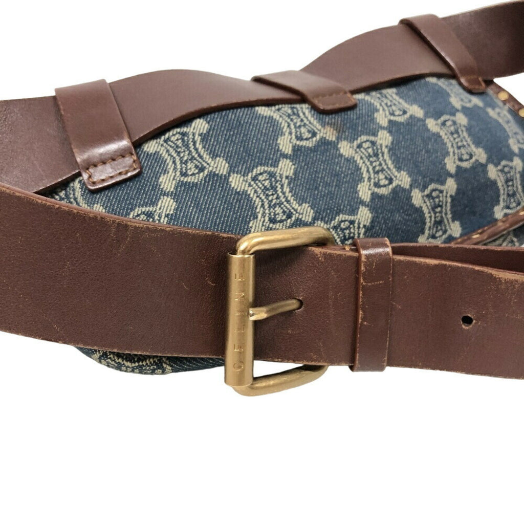 Celine Blue Brown Denim Leather Fanny Pack Sling Bag