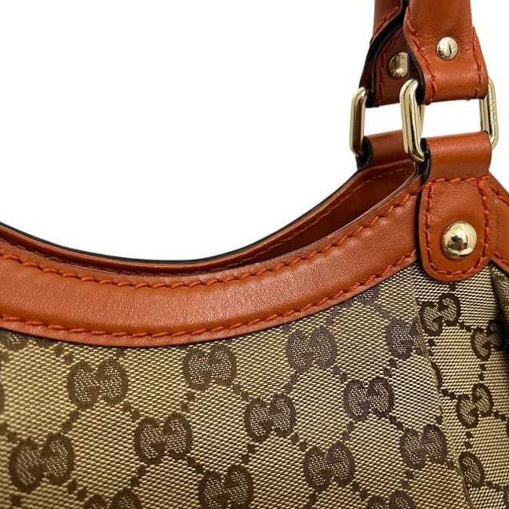 Gucci Gg Canvas Beige Orange Gg Canvas Leather Tote Bag (Pre-Owned)