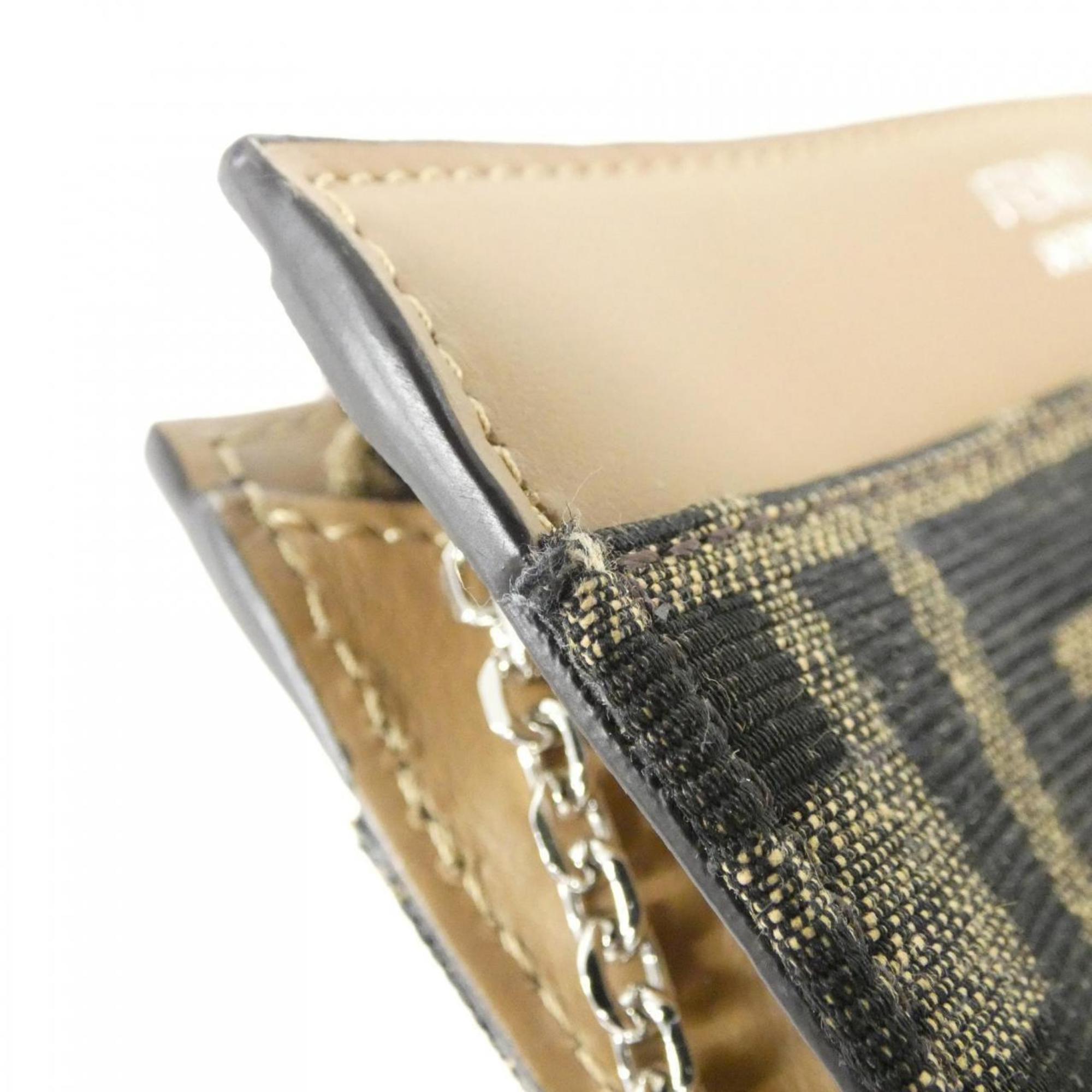 Fendi Silver Sand Canvas Leather Coin Purse/Coin Case