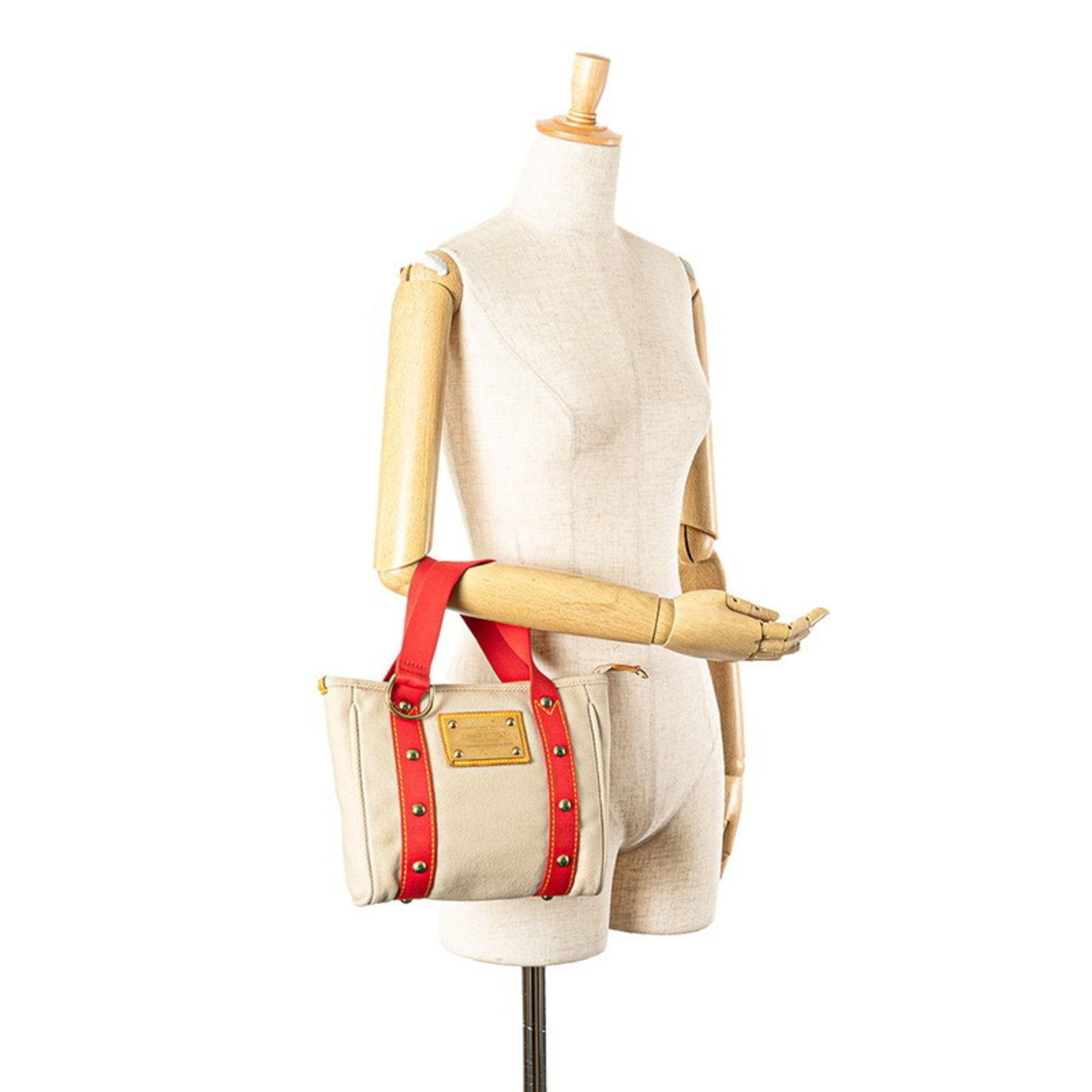 Louis Vuitton Antigua Beige Red Color Canvas Handbag