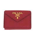 Prada Red Color Leather Saffiano Metal Wallet (Tri-Fold)