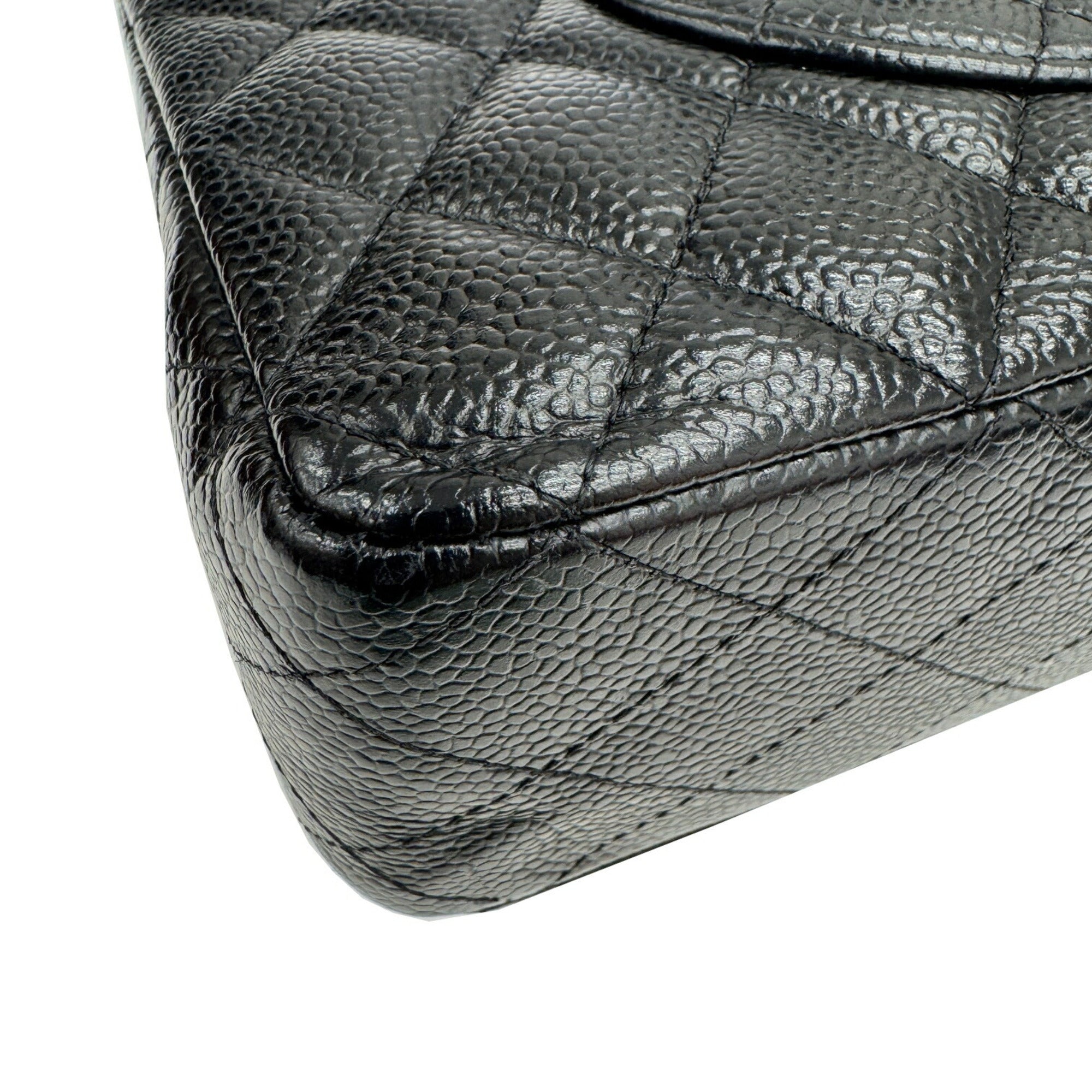 Chanel Gold Black Grained Calfskin Leather Chain/Shoulder Wallet