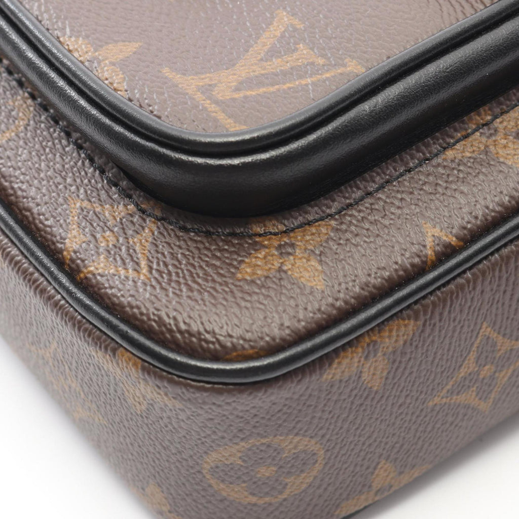Louis Vuitton Black Brown Coated Canvas Leather Shoulder Bag