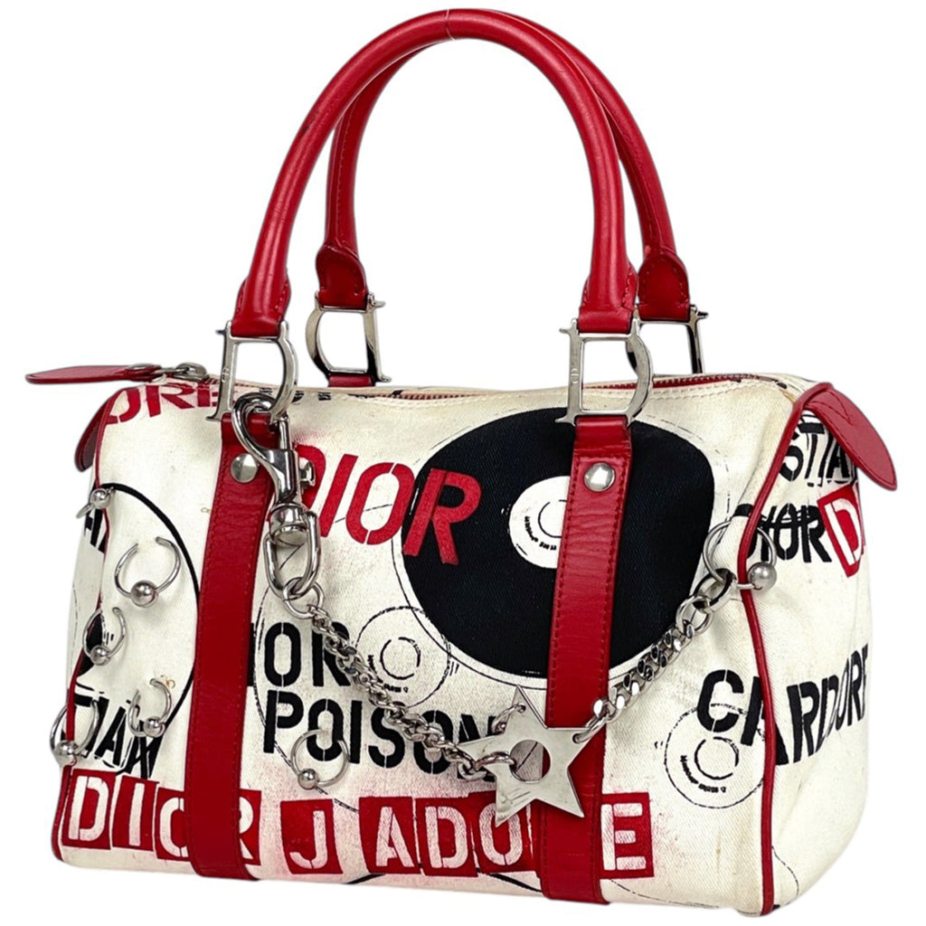 Christian Dior Blue Red Color White Canvas Leather Handbag (Pre-Owned)