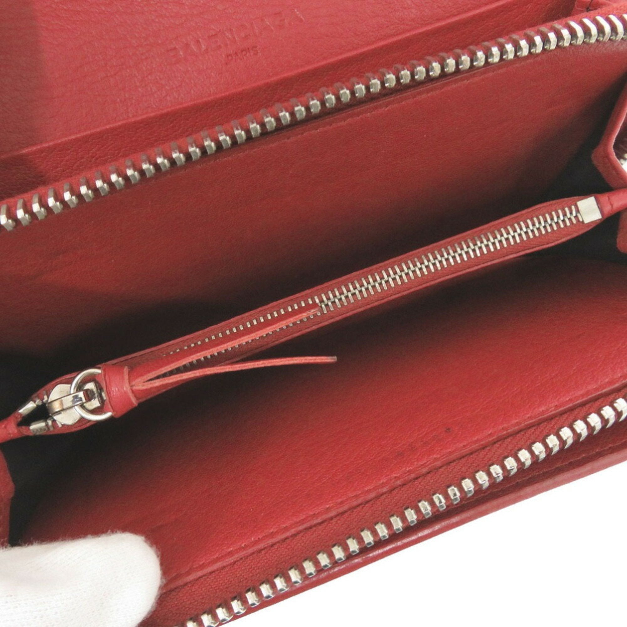 Balenciaga Red Color Leather Long Wallet (Bi-Fold)