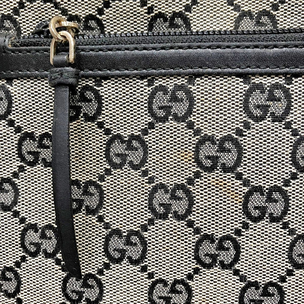 Gucci Beige Black Canvas Leather Shoulder Bag (Pre-Owned)