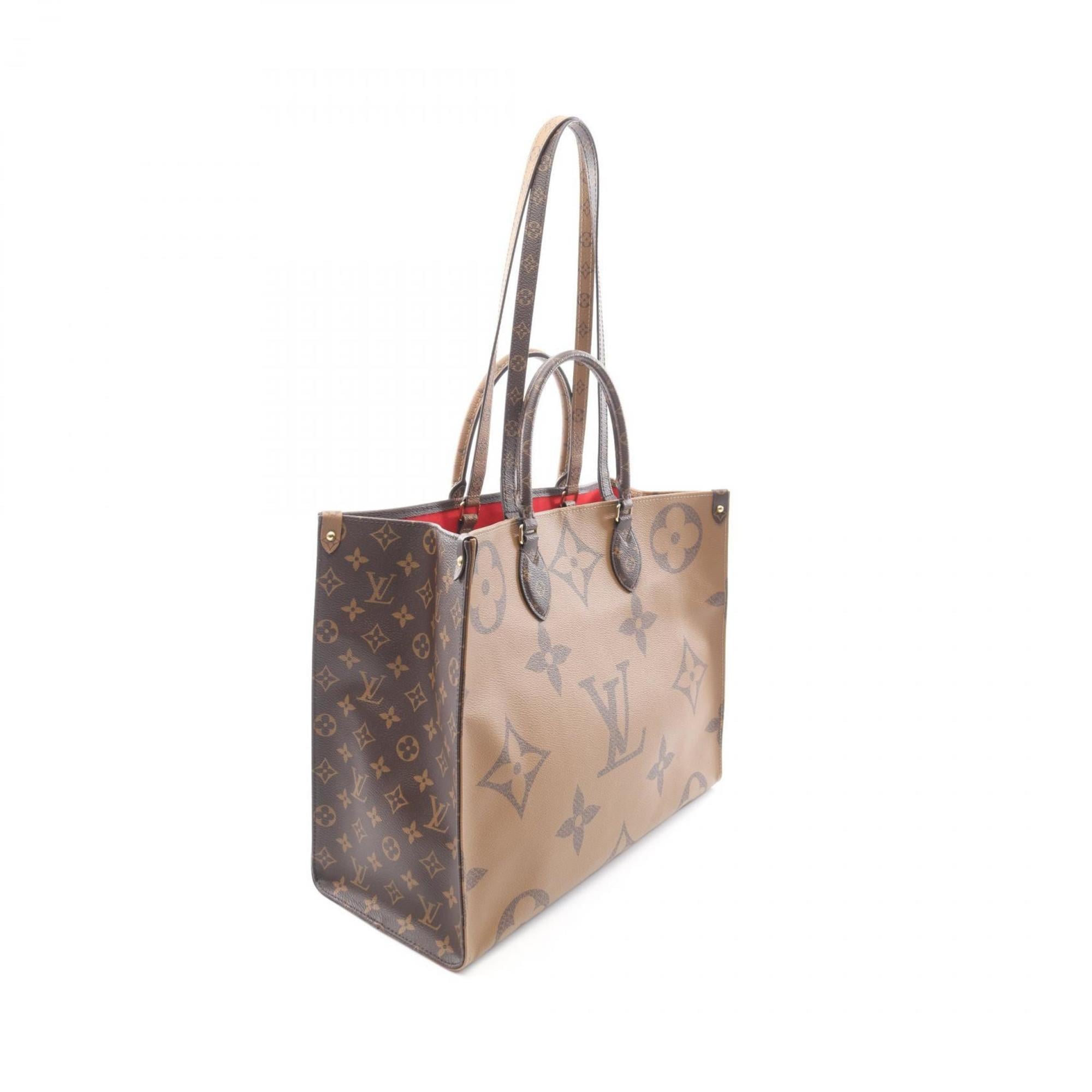 Louis Vuitton Beige Brown Coated Canvas Monogram Leather Handbag Tote Bag