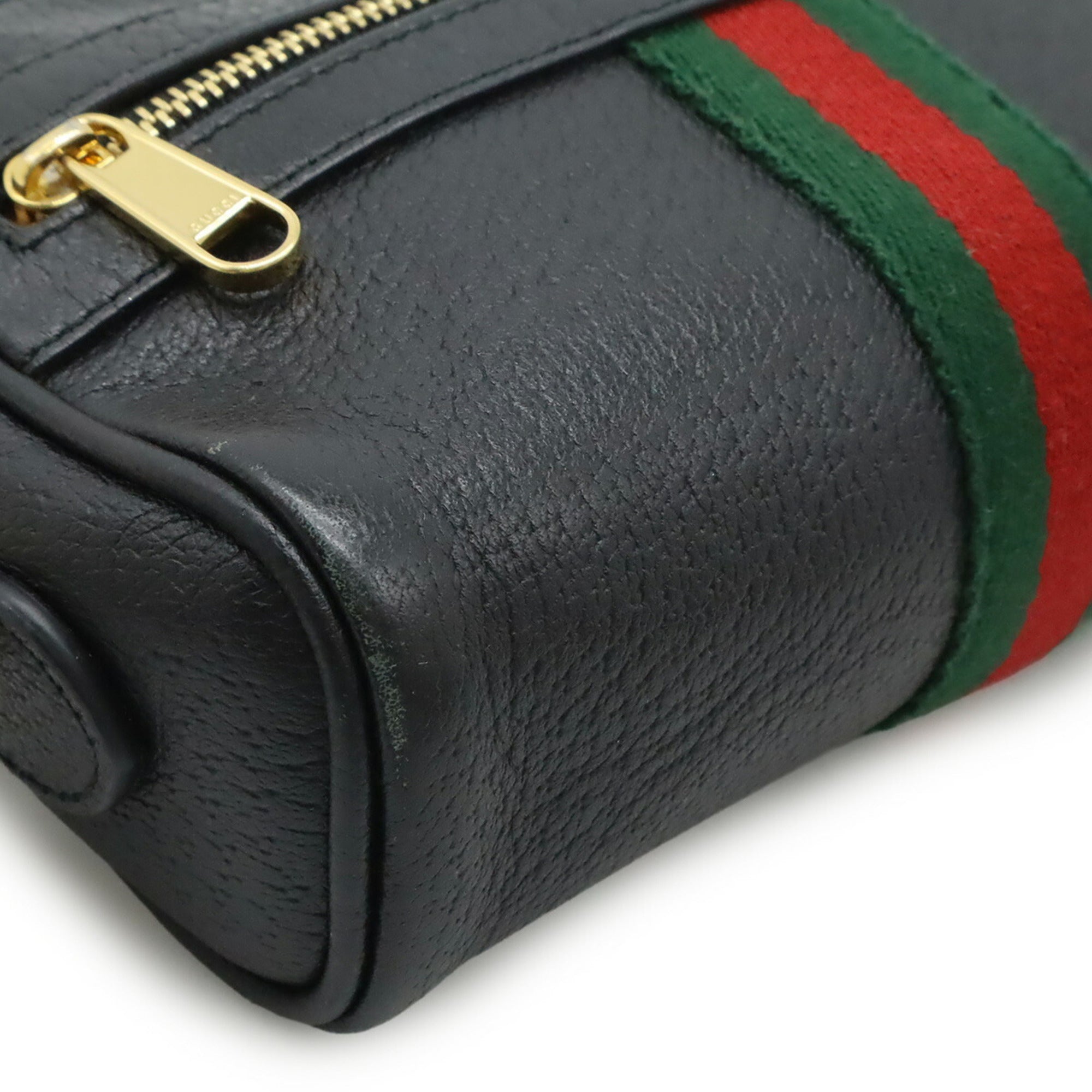 Gucci Black Green Red Color Leather Pochette Shoulder Bag (Pre-Owned)