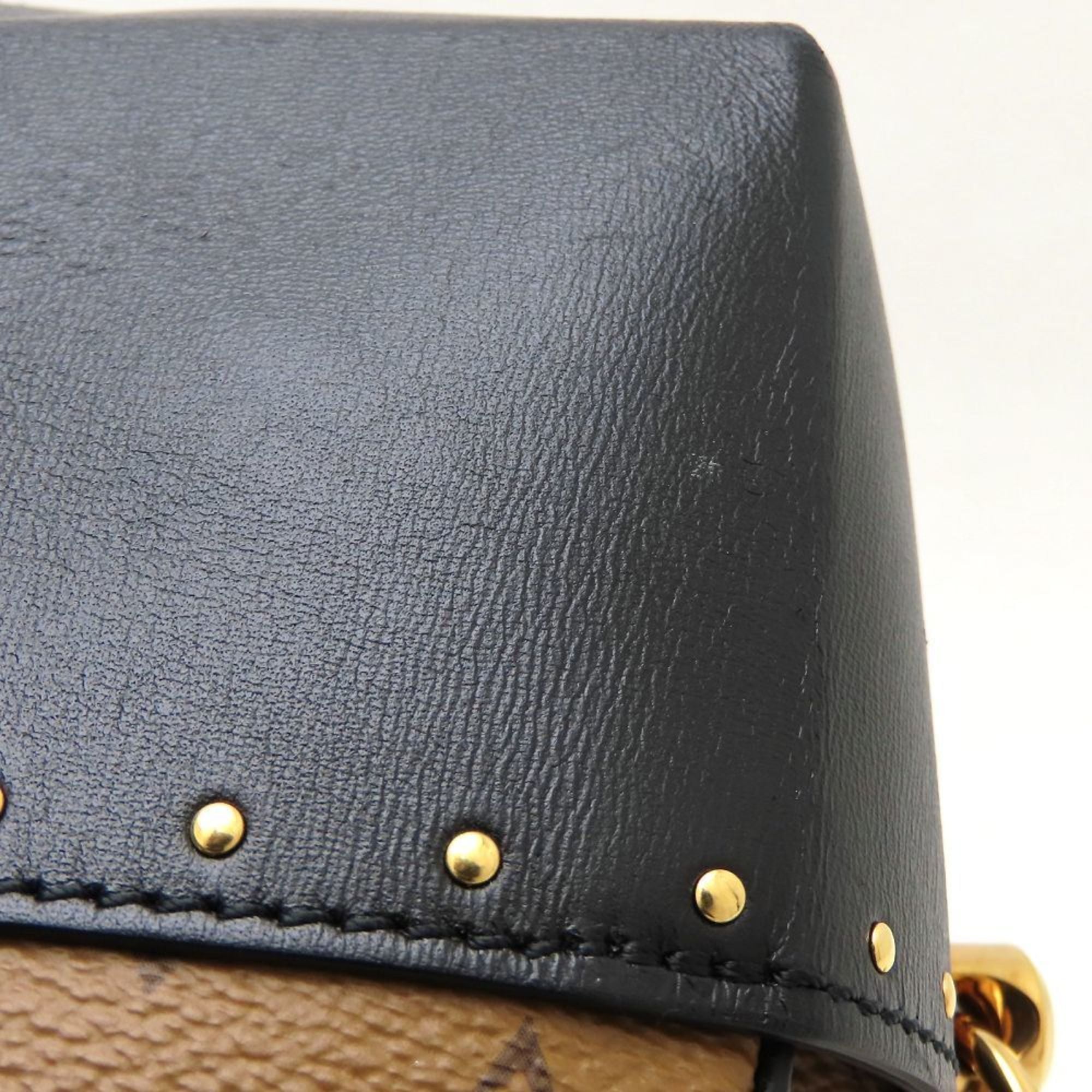 Louis Vuitton Black Brown Canvas Leather Handbag