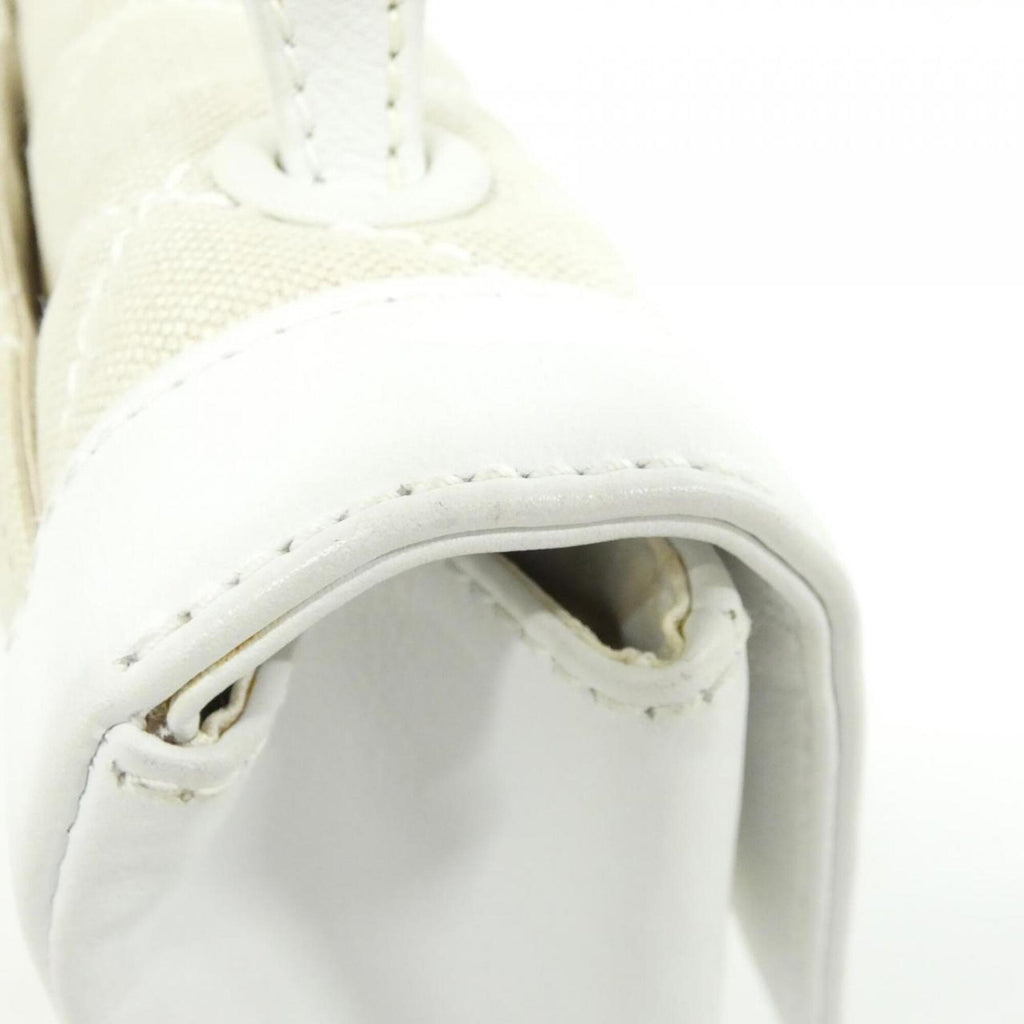 Chanel Beige White Canvas Leather Handbag