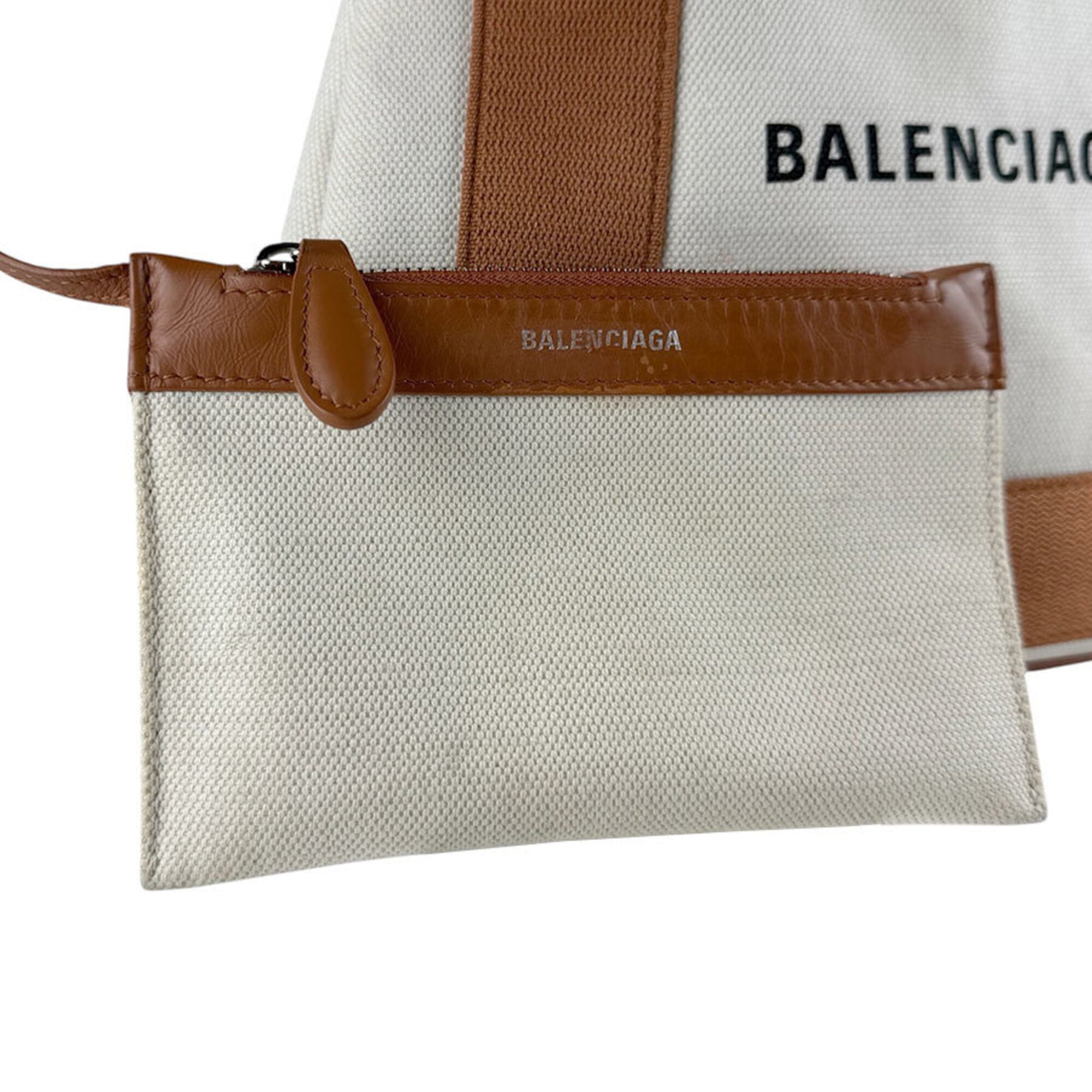 Balenciaga Brown Ivory Canvas Leather Handbag Shoulder